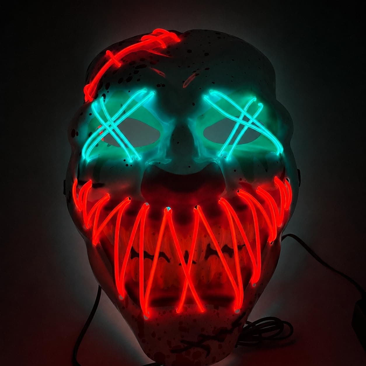TK Gruppe Timo Klingler Máscara LED de Halloween estilo Purge, iluminación regulable y rostro luminoso – Disfraz para hombres y mujeres para Halloween y carnaval (selección de colores)