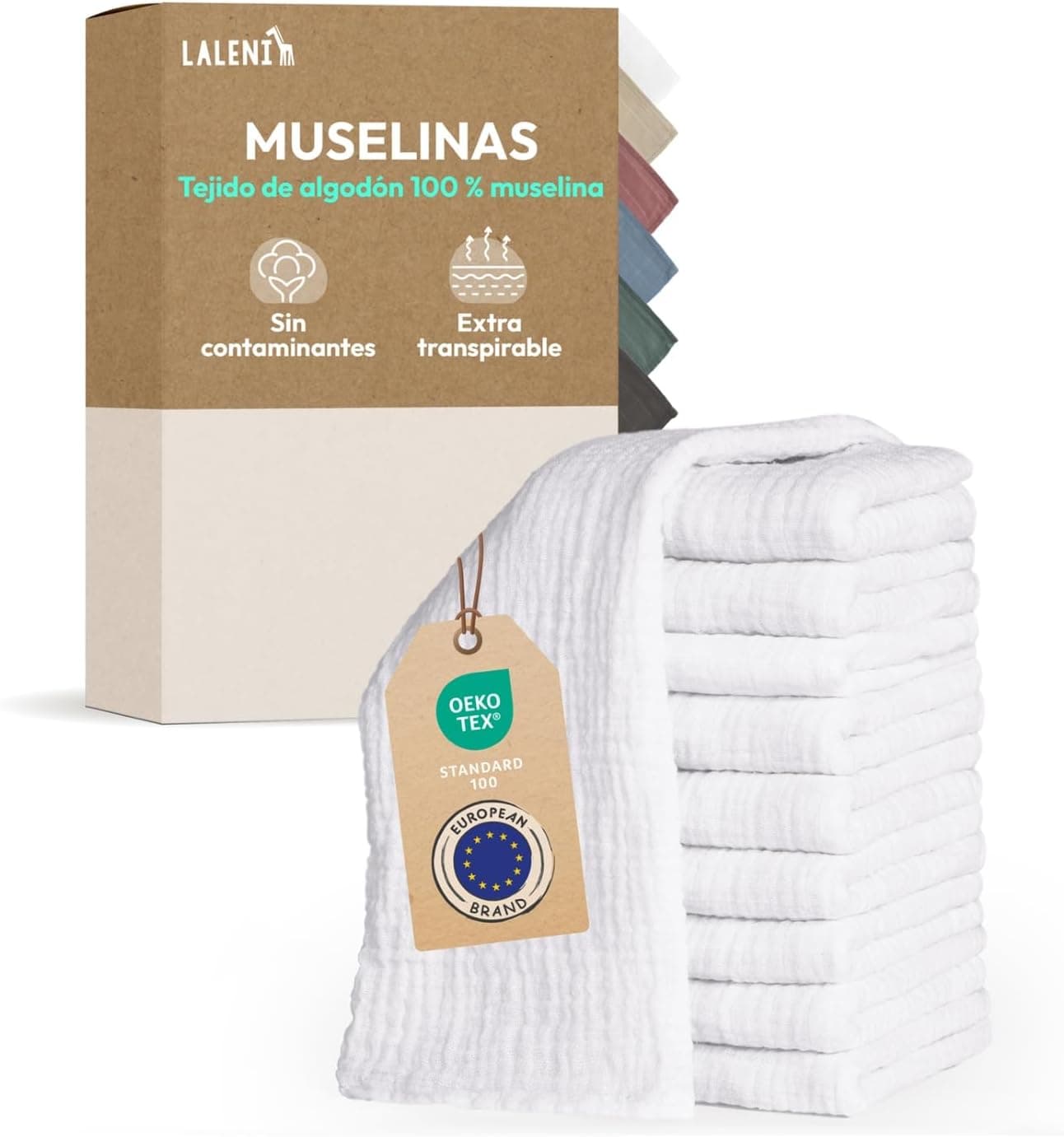 Laleni bebé Muselina algodón 70x70cm 10 Piezas - Gasa bebé para Piel Sensible - Ideal como Toalla recién Nacido Super Suave y Absorbente - paño Muselina algodón - pañales Blanca