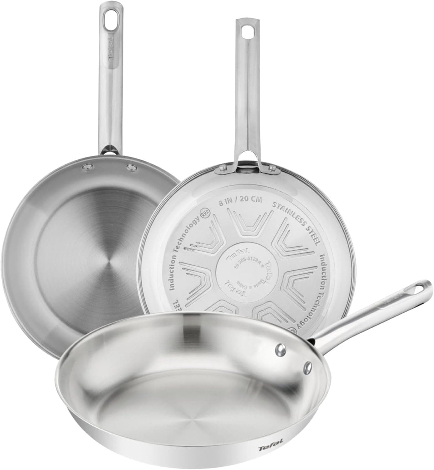 Tefal Duetto On - Juego de 3 Sartenes, Acero Inoxidable, Sin revestimiento