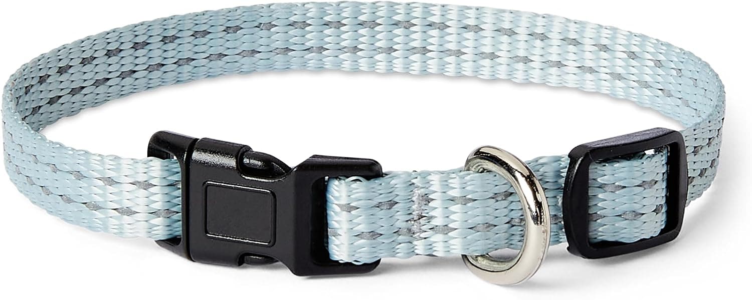 Amazon Basics Collar para Perro Ajustable y Reflectante, con un Anillo en D de Metal y una Hebilla de Liberación Rápida, Talla XS, Azul