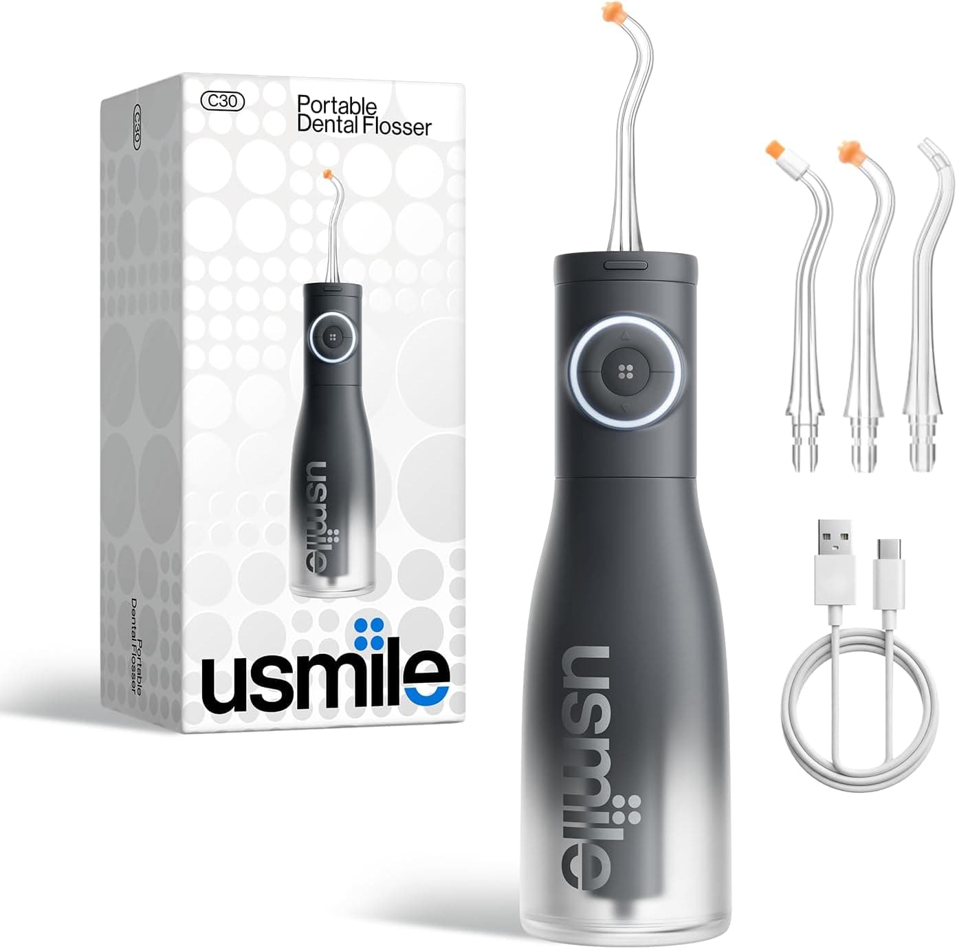 usmile C30 Irrigador Dental Portátil, 300 ml, 5 Modos, Negro