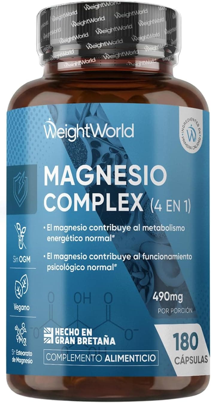 Magnesio Complex 1700mg, 180 Cápsulas Veganas, 400mg de Magnesio Elemental