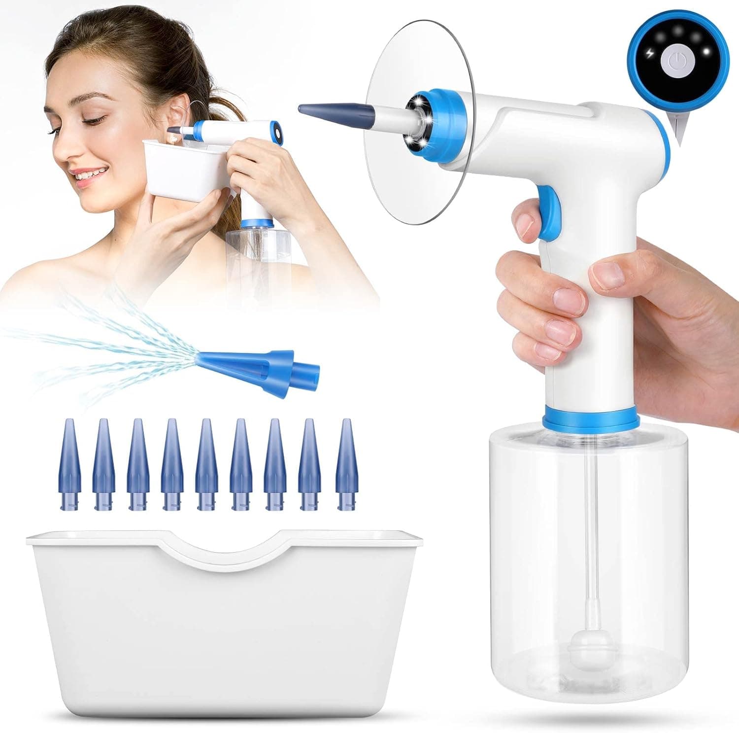 KAUGIC Kit de Electric Limpiador de Oídos Cera Adultos, Limpia Oidos Cera, Sistema de Riego Oídos para Eliminar Cera, Destapar Oido Cera Seguro y Fácil