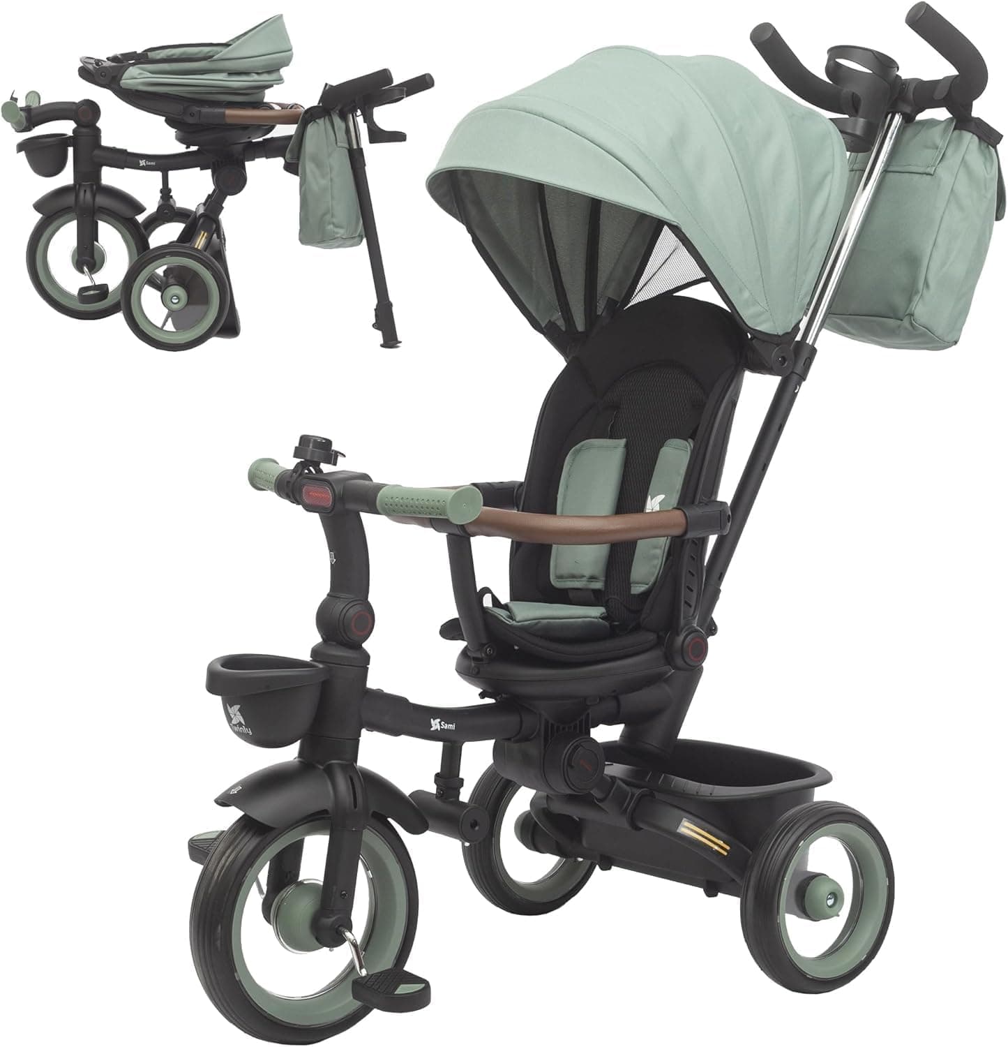 Twinly Triciclo Evolutivo Bebé Plegable Sami, Verde Oscuro