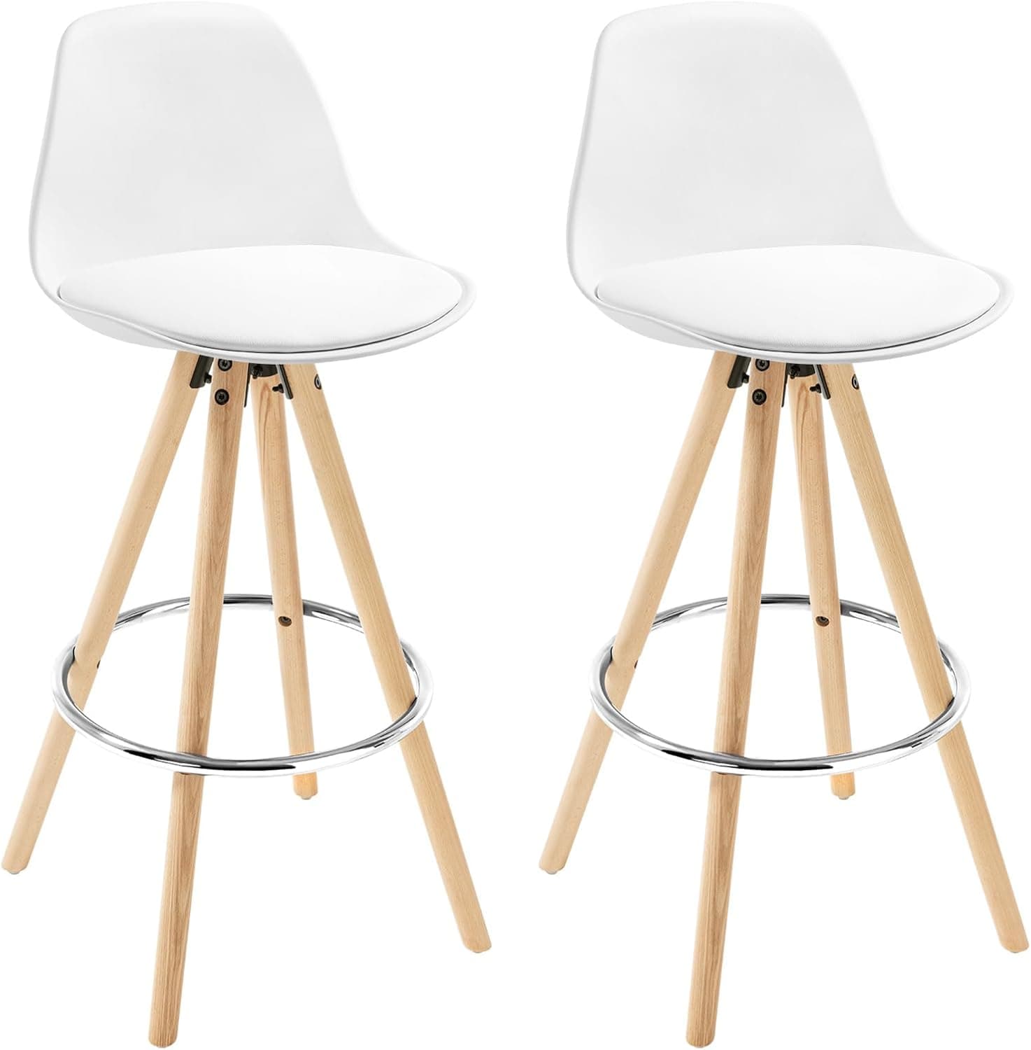 WOLTU 2X Taburetes de Bar con Respaldo, Cuero Sintético, Blanco