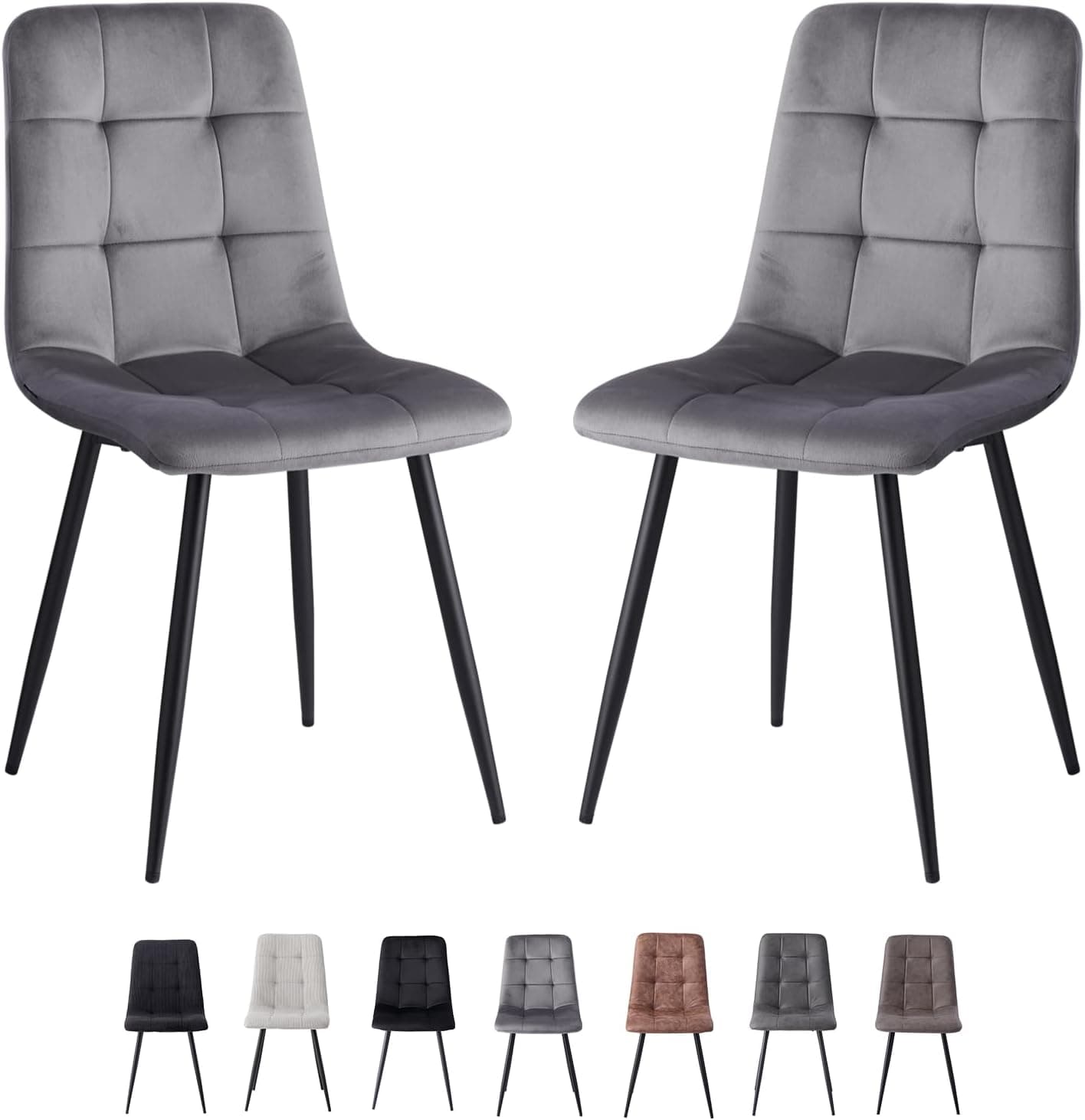 GrandCA HOME Juego de 2 Sillas de Comedor con Asiento Tapizado en Terciopelo Holandés, Sillas de Cocina Modernas con Patas de Metal, Gris-HL