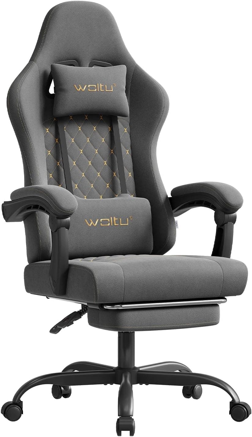 WOLTU Silla Gaming,Ergonómica Silla Gamer con Soporte Lumbar,Gris+Amarillo