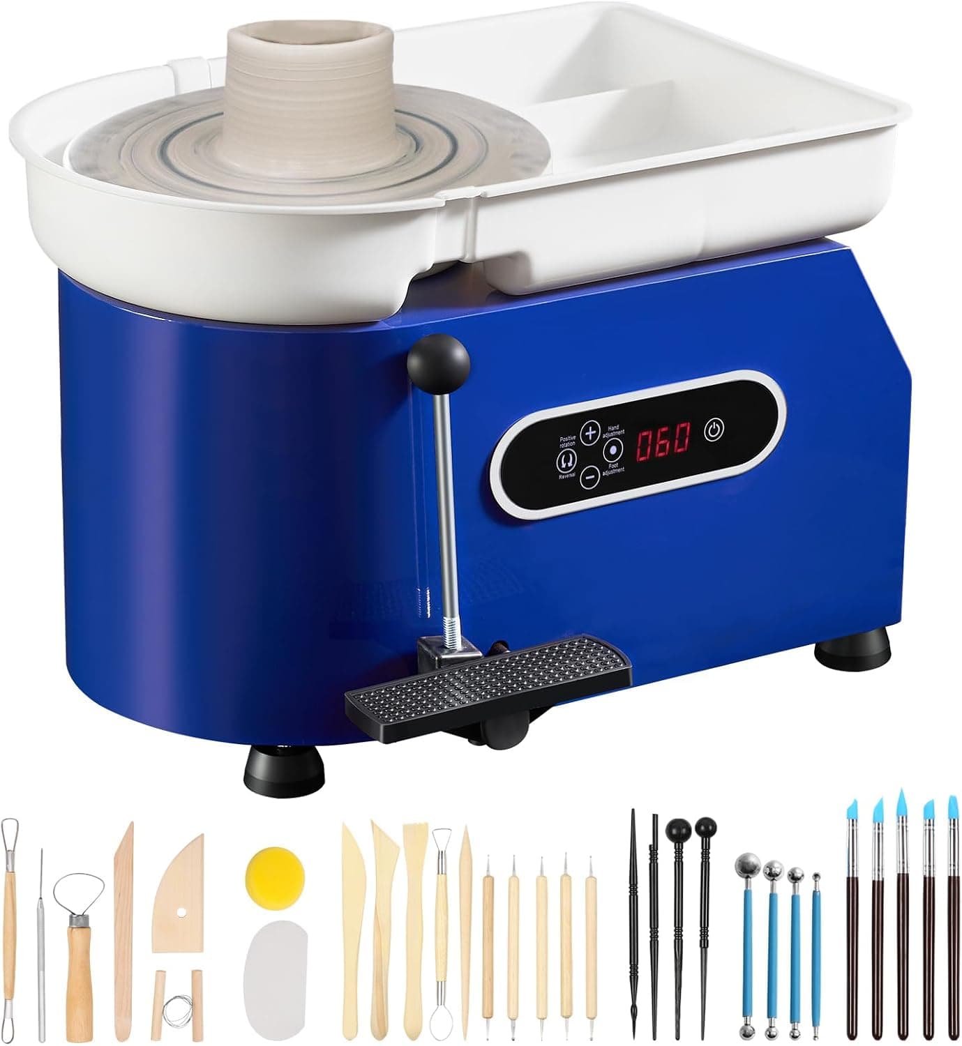 VEVOR Máquina de Rueda de Cerámica Eléctrica Diámetro de 28 cm Torno de Alfarero Eléctrico 450 W Máquina de Arcilla de Cerámica 0-300 rpm Carga Máxima de 8 kg con Pedal para Modelar Artesanía Cerámica