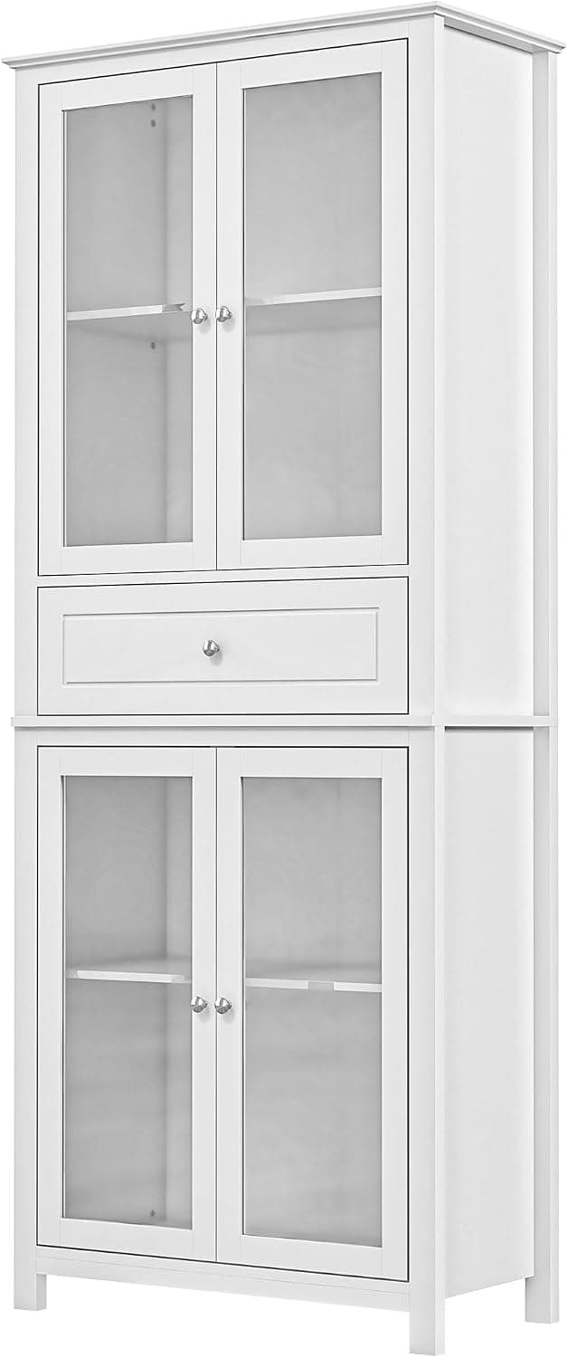 HOMCOM Alacena de Cocina con 1 Cajón 4 Puertas 74x35,5x181,5 cm Blanco