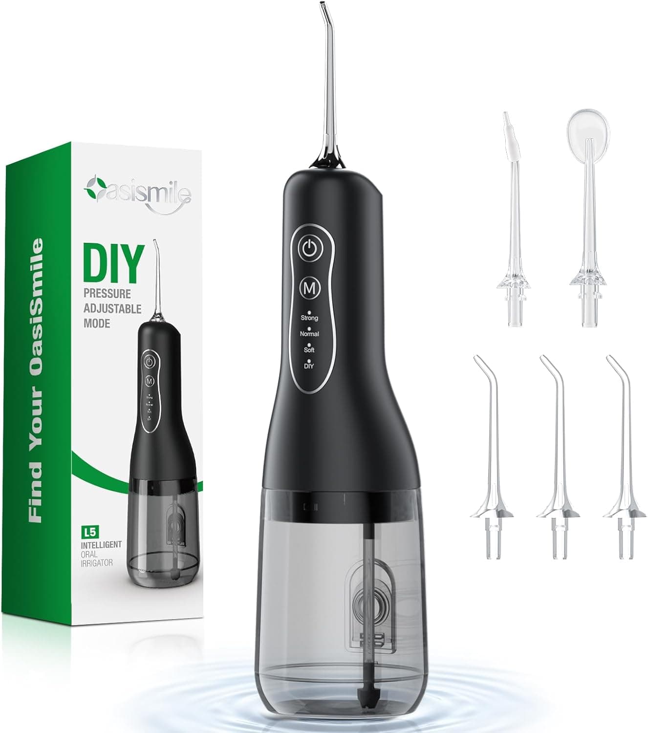 OasiSmile Irrigador Bucal Portatil Flosser, 4 Modos y 5 Boquillas, 300 ML