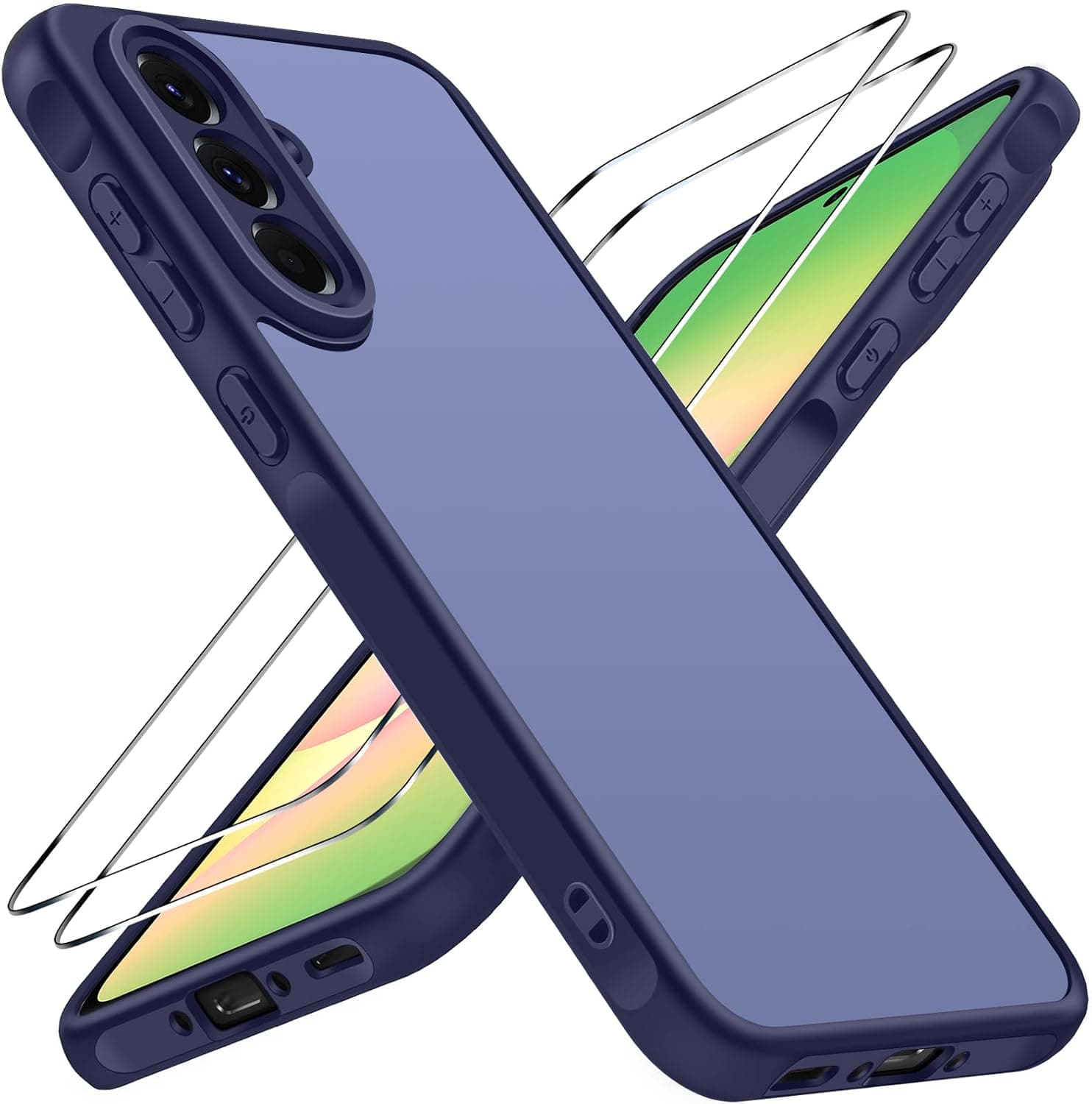 ivoler Funda Mate para Samsung Galaxy A56 5G con 2 Piezas de Cristal Templado, [antigolpes de Grado Militar] Anti-arañazos Funda con absorción de Golpes, Anti-Huellas Fina Bumper Case, Azul