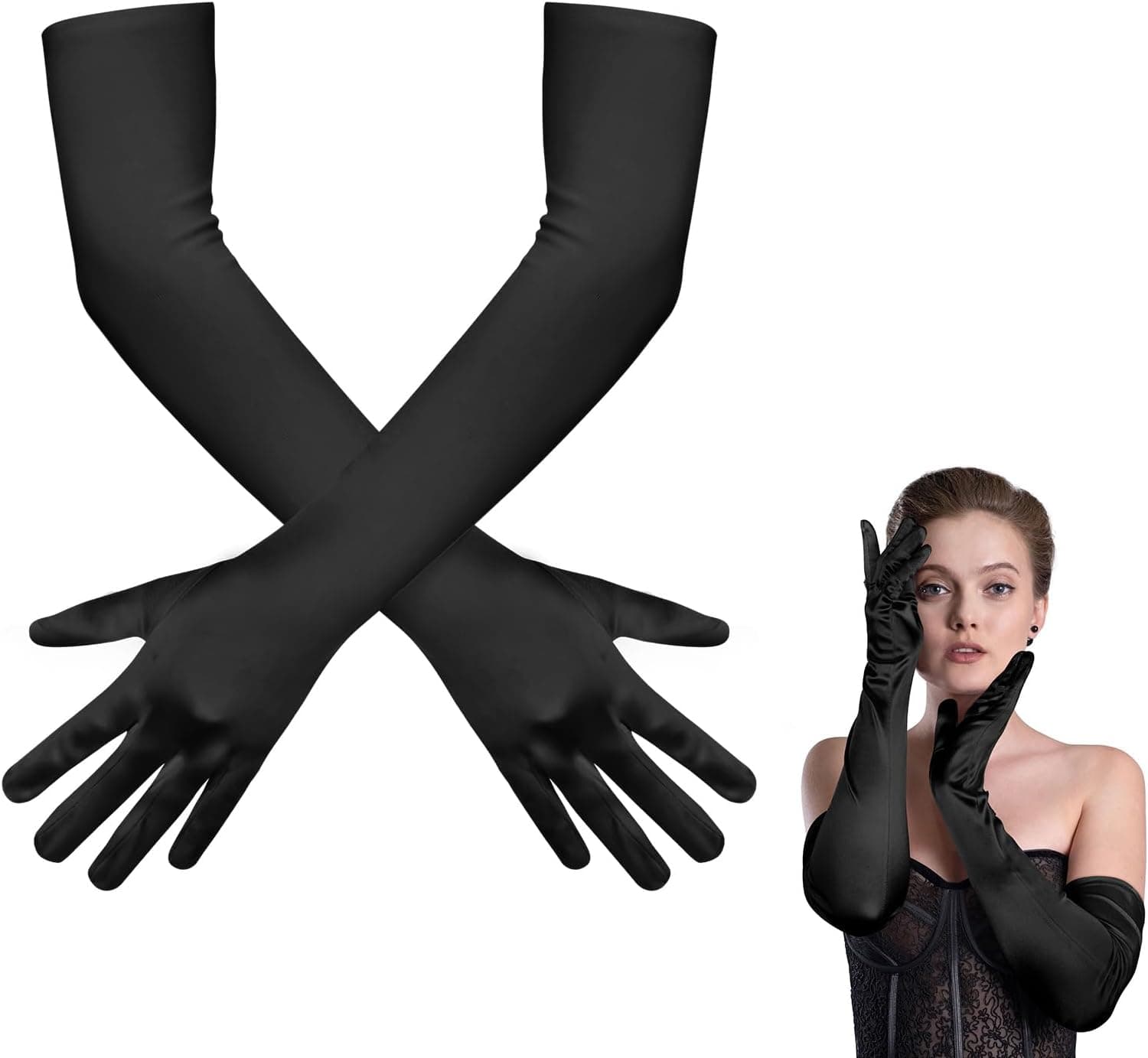 Aomig Guantes Satén, 55cm Vintage, Flapper Starlet Carnaval