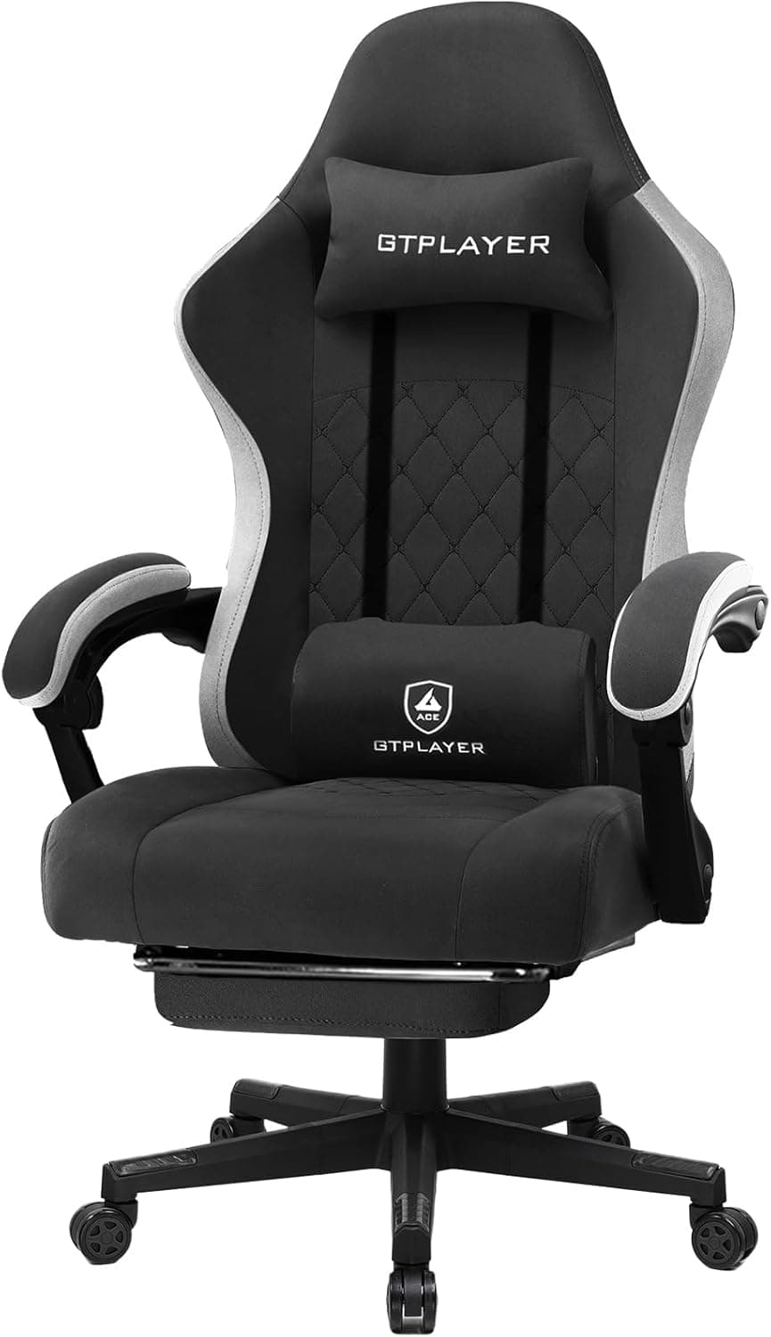 GTPLAYER Silla Gaming Tela Ergonómica Transpirable Silla Gamer Reclinable con Reposapiés, Cojín Lumbar y Reposacabeza Sillas Gaming Regulable en Altura para Juegos de Estudio y Trabajo Negro