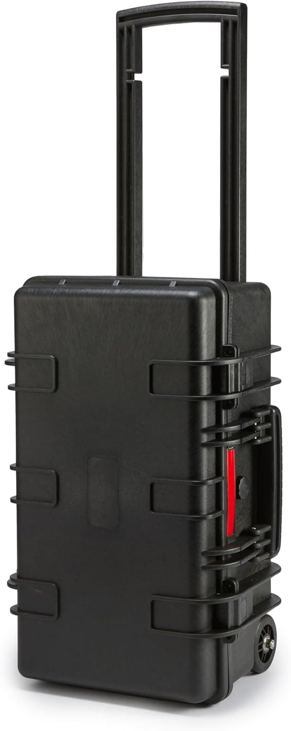 Amazon Basics Maleta Portátil Protectora Rígida Grande para Cámara y Accessorios, con Asa Retráctil y Ruedas Giratorias, Impermeable, Resistente a los Golpes, 55,6 x 34,8 x 24,9 cm, Negro, Sólido