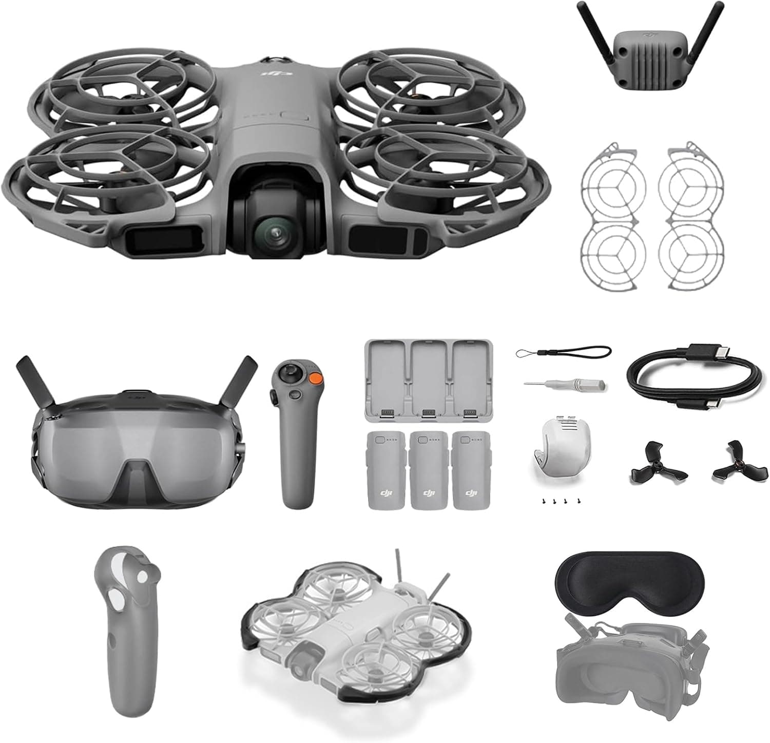 DJI Pack Neo 2 Motion Vuela Más con RC Motion 3 y Goggles N3, transmisión estable con transceptor digital, dron 4K para principiantes, vuelo FPV, 3 baterías y enchufe europeo