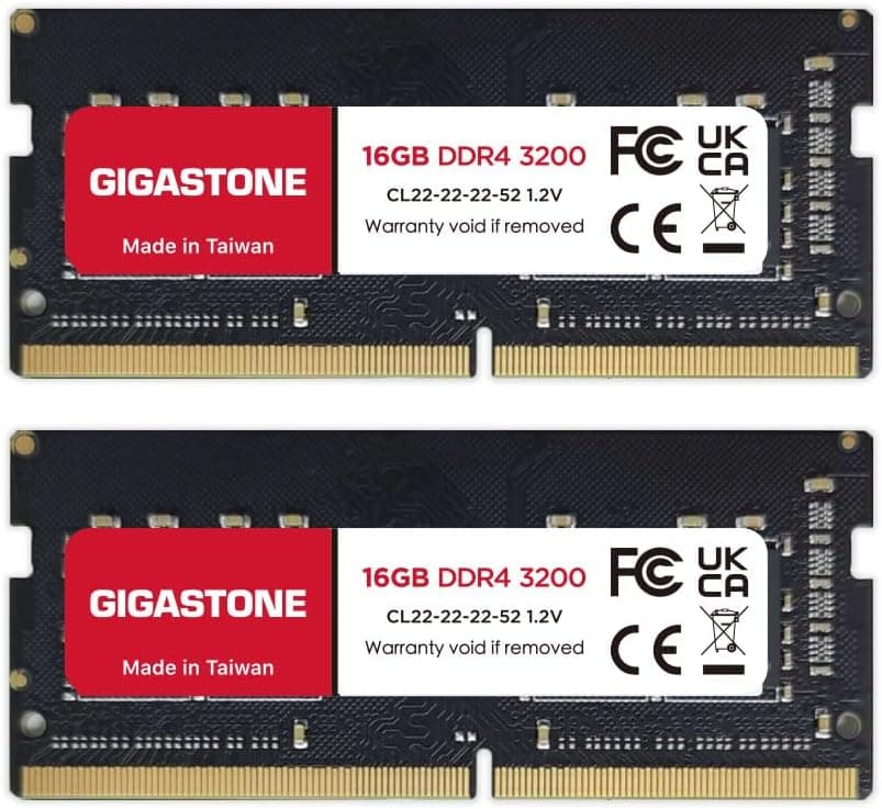 【DDR4 RAM Solo portátil】 GIGASTONE 32GB Kit(2x16GB) DDR4 3200MHz(2933MHz or 2666MHz) PC4-25600(PC4-23400, 21300) CL22 1.2V SODIMM 260pin Memoria portátil sin búfer, sin ECC, Alto Rendimiento
