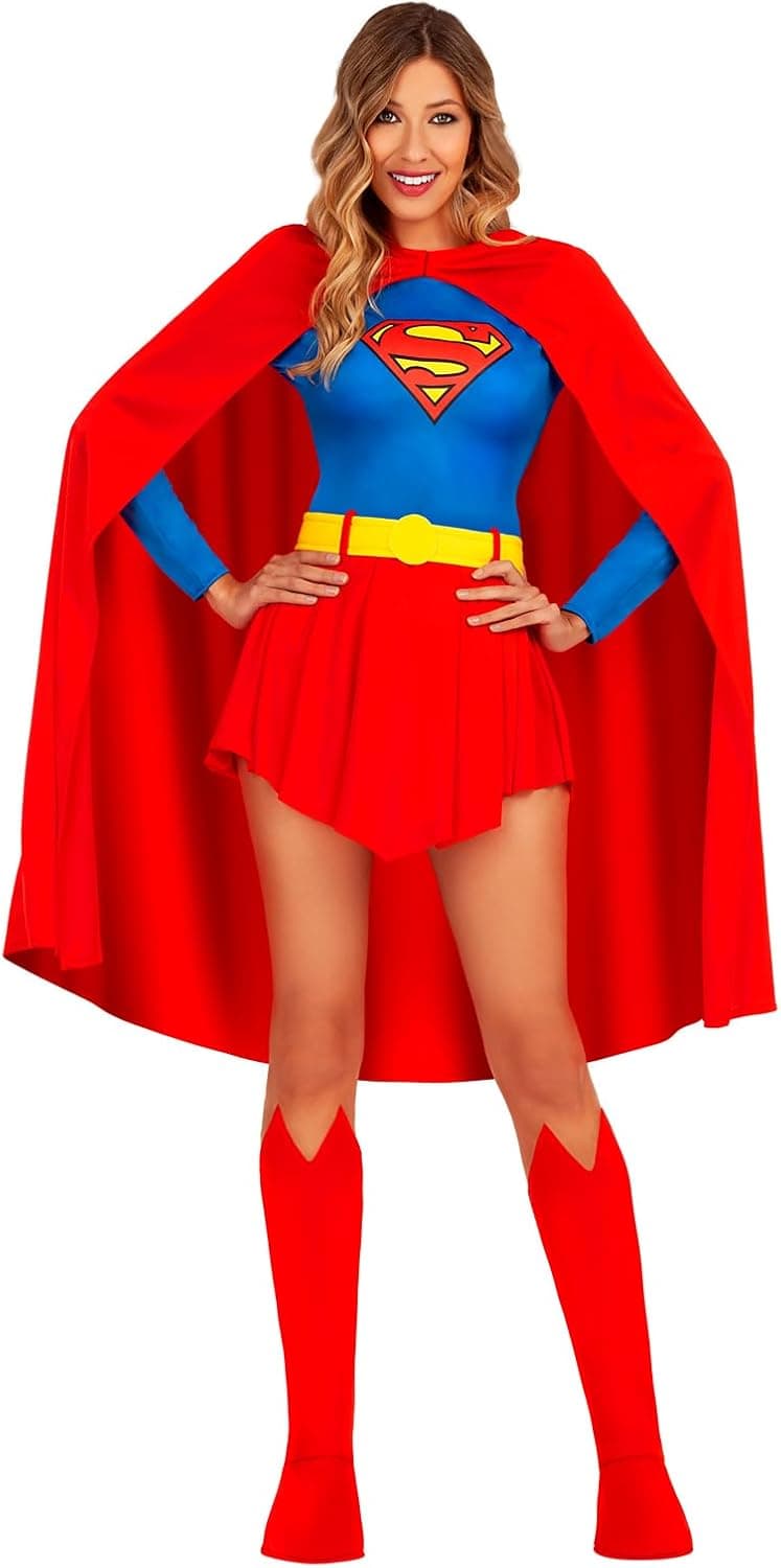 Funidelia Disfraz Oficial de Supergirl para mujer, Incluye vestido y capa, cinturón y cubrebotas, Superhéroes - Traje para adultos para fiestas, Carnaval y Halloween