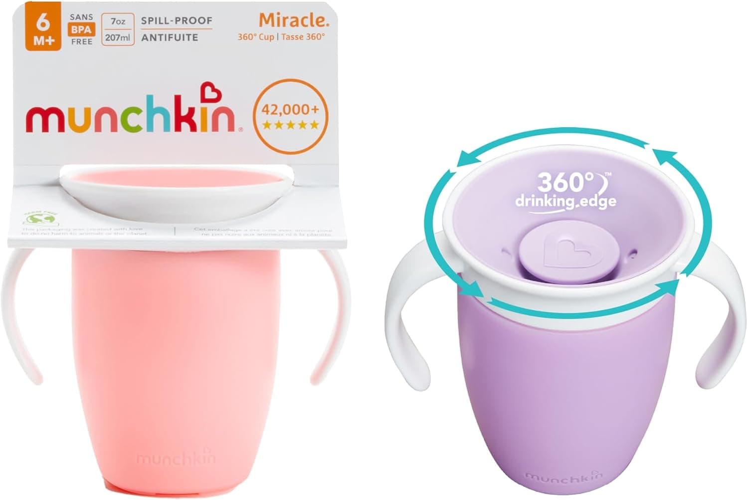 Munchkin 2 Pack Taza Aprendizaje Milagro | 207ml | Rosa/Morado