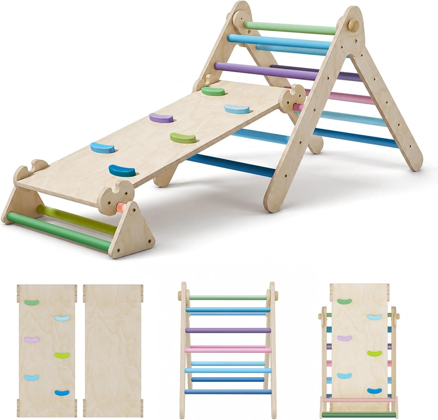 COSYLAND 6 en 1 Triángulo de Escalada Montessori con Tobogán y Rampa