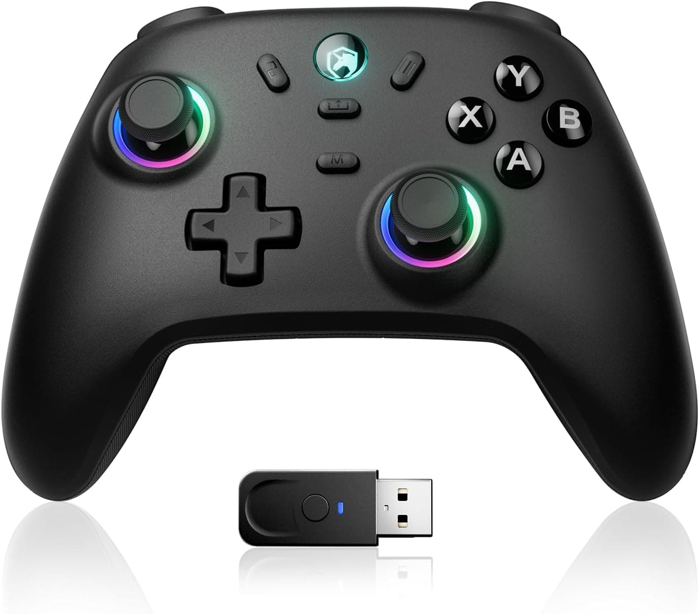 ECHTPower Controlador para PC, 1000Hz Polling Rate, 3 Modos, 2.4GHz+Bluetooth+Cable, Hall Joystick, 800mAh Batería, Turbo y Vibración Ajustable, Controlador Inalámbrico con Luces para PC/iOS/Android