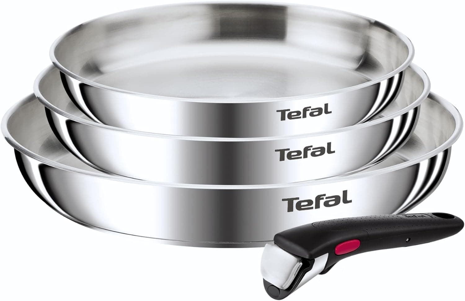 Tefal Ingenio Emotion - Juego de 3 Sartenes, Acero Inox, Sin Revestimiento