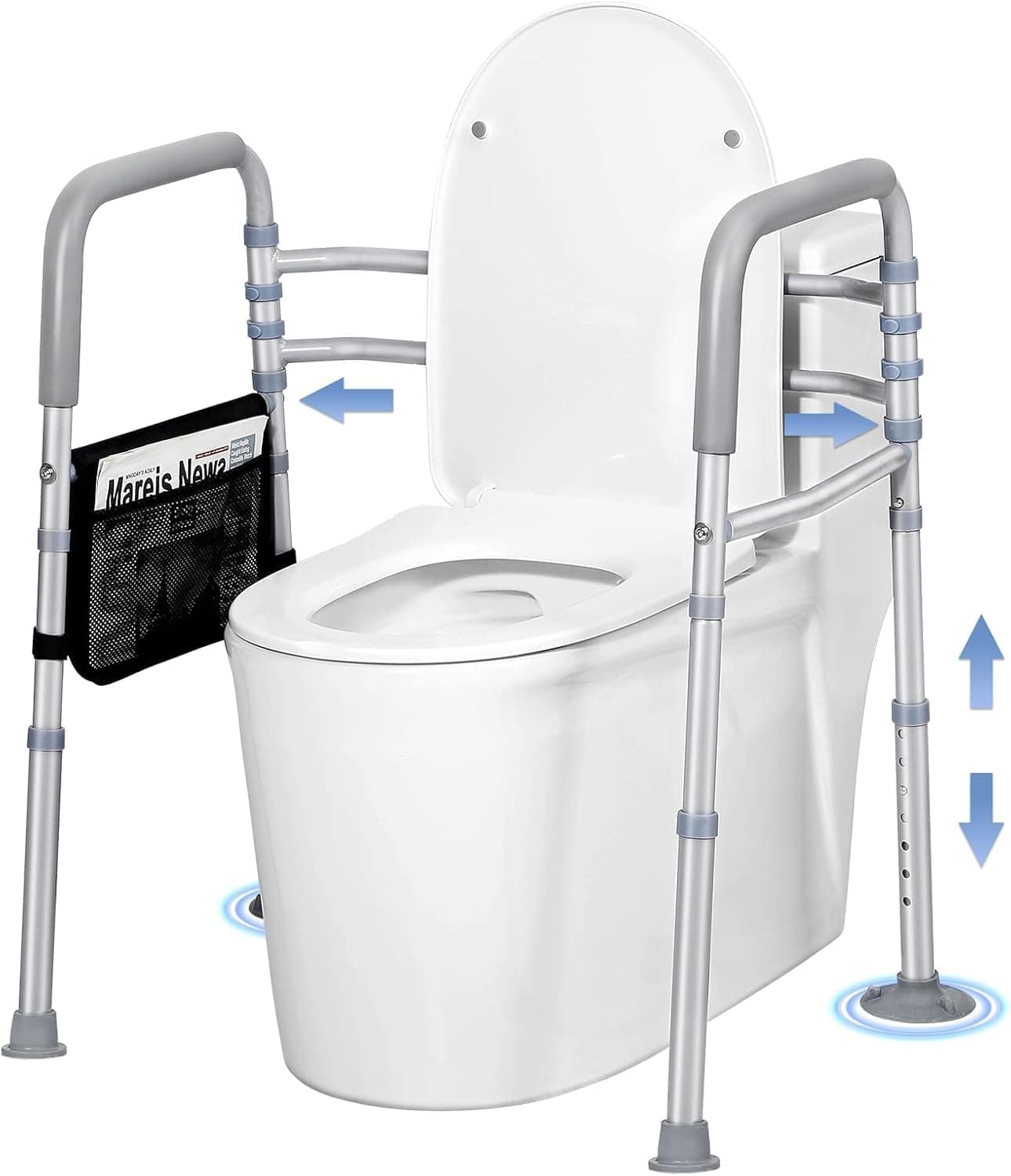 Barra de seguridad para inodoro ajustable en anchura y altura, elevadores de asiento de inodoro para personas mayores, con asas, marco de seguridad para inodoro apto para la mayoría de