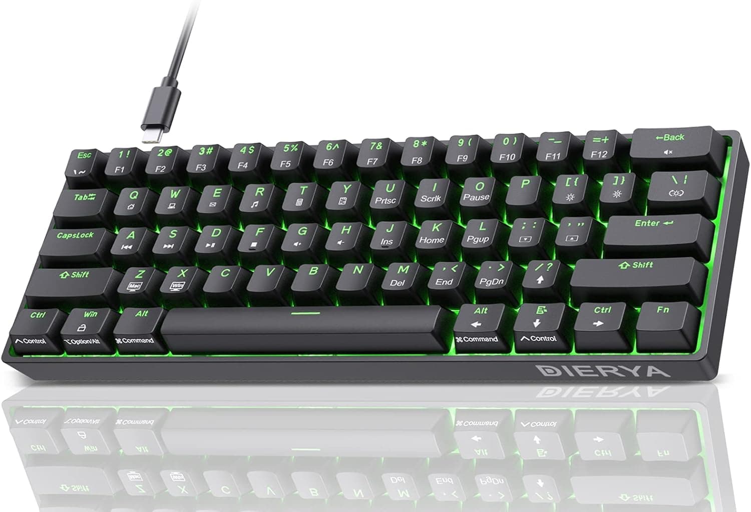 Dierya DK61SE Teclado Gaming 60%, QWERTY US, Switch Brown, Negro