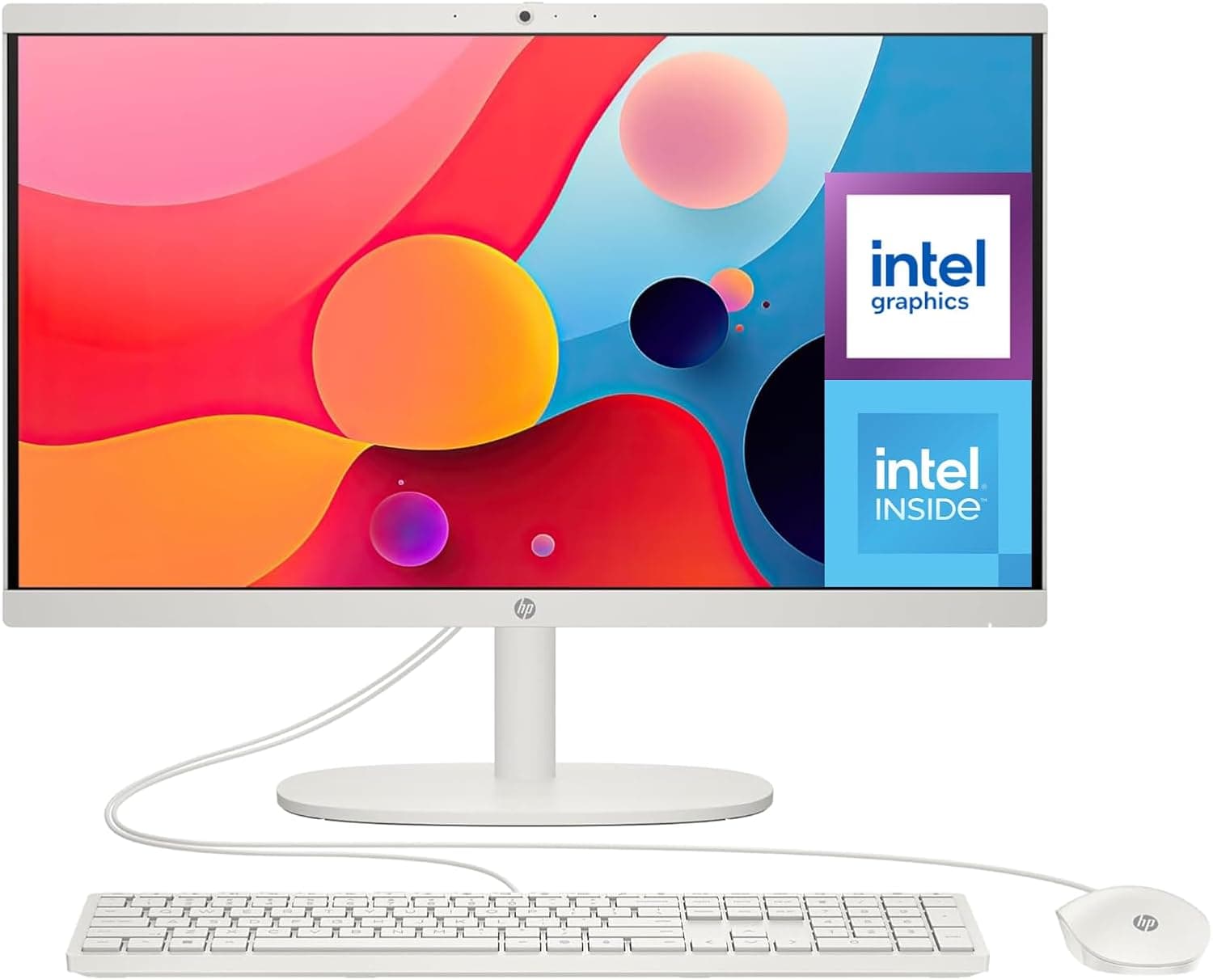 HP All-in-One 22-dg0038ns - Ordenador de 21.5" (Intel N100, 8GB RAM, 256GB SSD, Intel UHD Graphics, FreeDos) - White - Teclado QWERTY Español