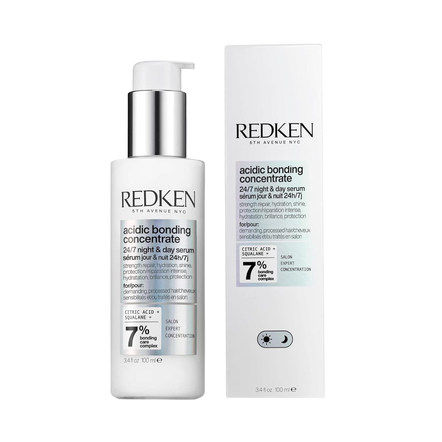 Redken Sérum 24/7 Día y Noche Sin Aclarado para Cabello Dañado con Ácido Cítrico, Ácido Poliglutámico y Escualano, Reparación Profunda y Fragancia a Lavanda, Acidic Bonding Concentrate