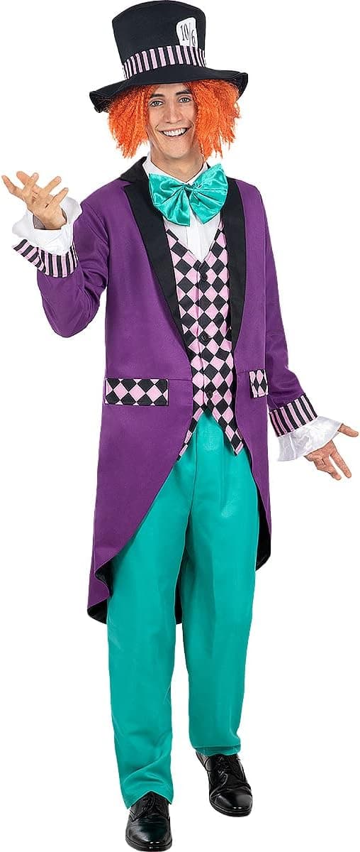 Funidelia | Disfraz de Sombrerero para hombre Mad hatter, Alicia en el País de las maravillas - Disfraz para adultos y divertidos accesorios para Fiestas, Carnaval y Halloween - Talla M - Negro