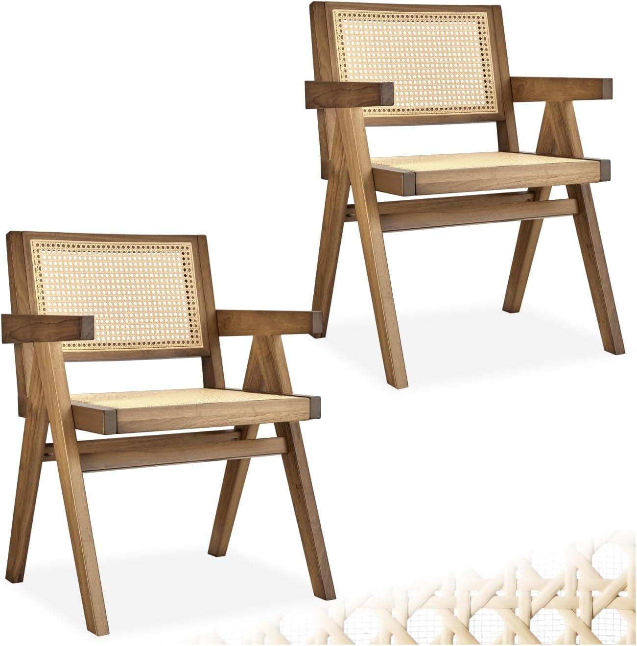 tectake® Sillón de Comedor con Reposabrazos, Ratán Vienés, Madera, Set 2