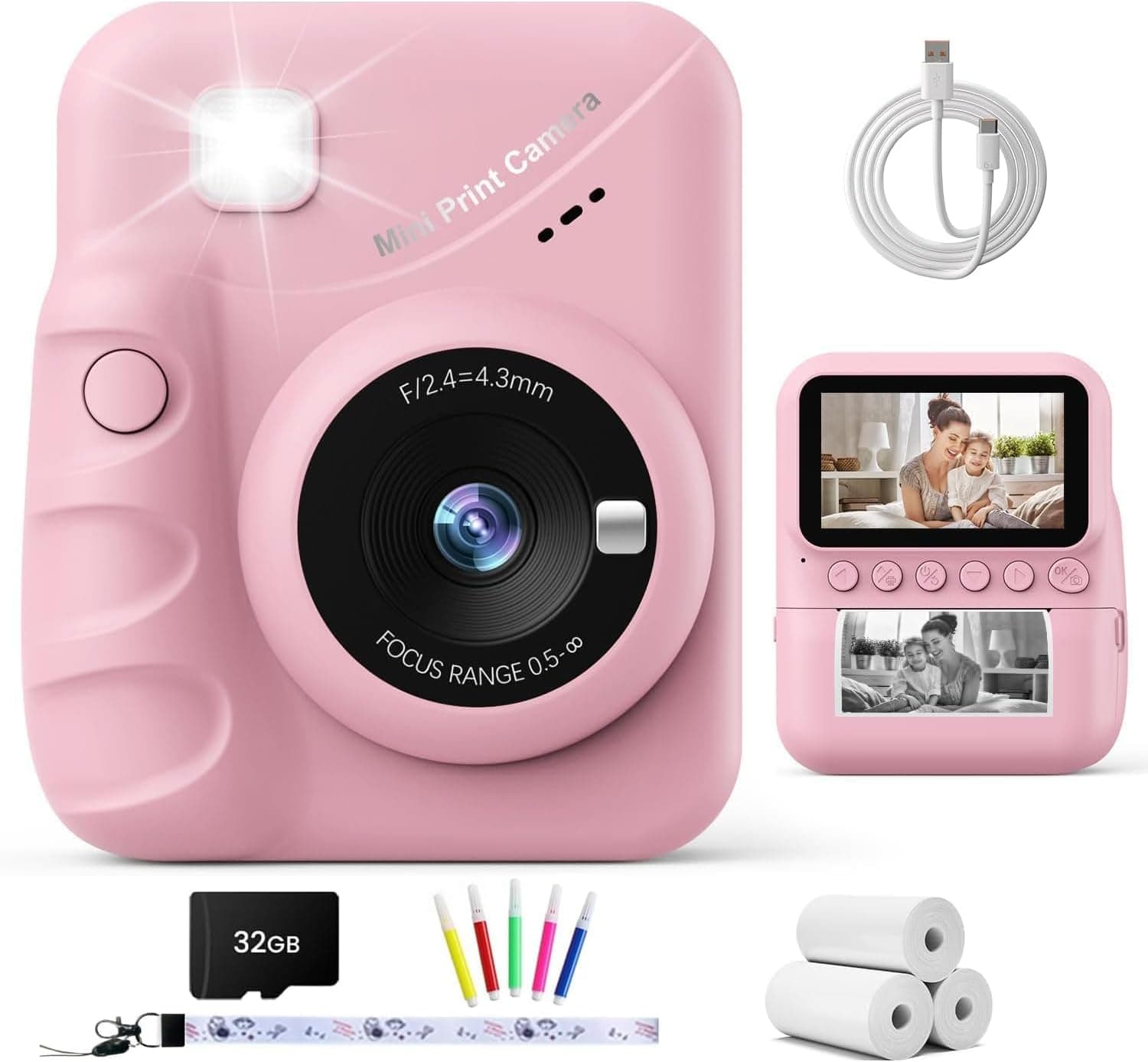TIATUA Cámara Fotos Infantil Instantánea, 3,0" 48MP Selfie, Rosa