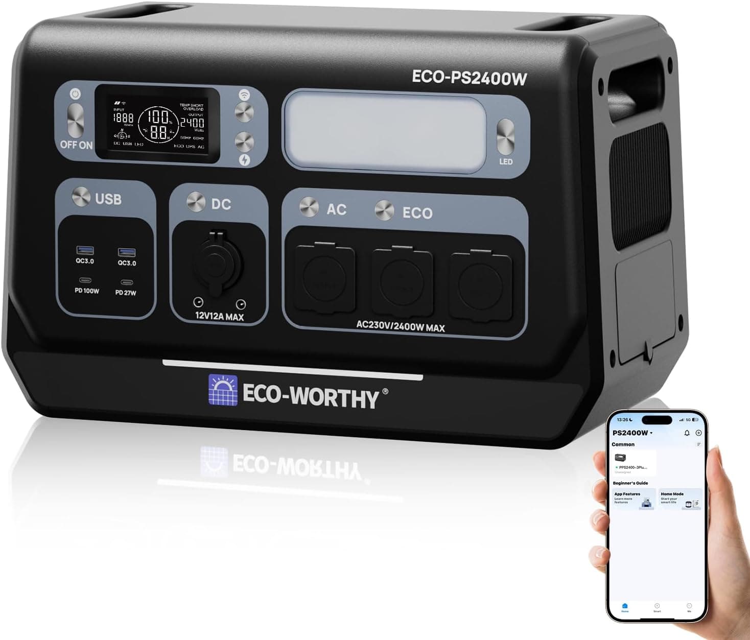 ECO-WORTHY 2400W estacion de energia portatil 2048 Wh, 10 puertos