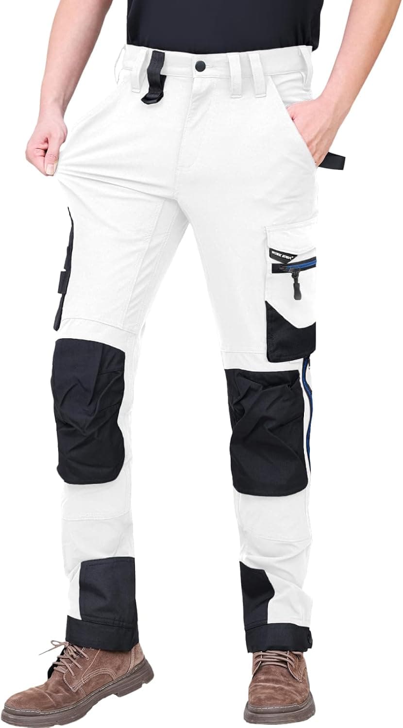WORK IDEA Pantalón de Trabajo elástico Slim-fit para Hombre: Áreas críticas reforzadas con Cordura – Elegancia Resistente para diversas Necesidades laborales