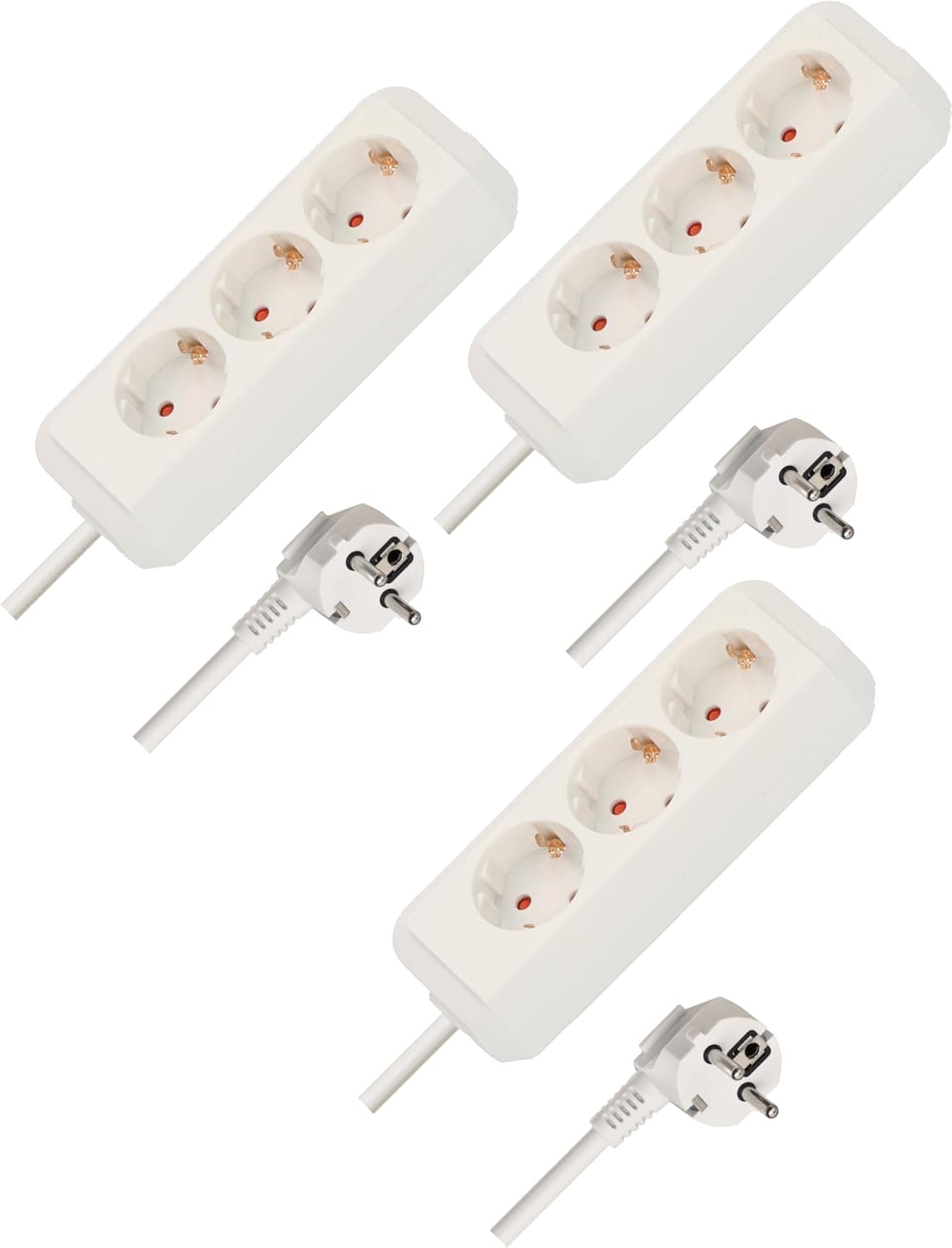 Brennenstuhl Eco-Line regleta de 3 Tomas, Juego de 3 Unidades (regleta con protección Reforzada contra el Contacto Accidental y Cable de 3 m), Color Blanco