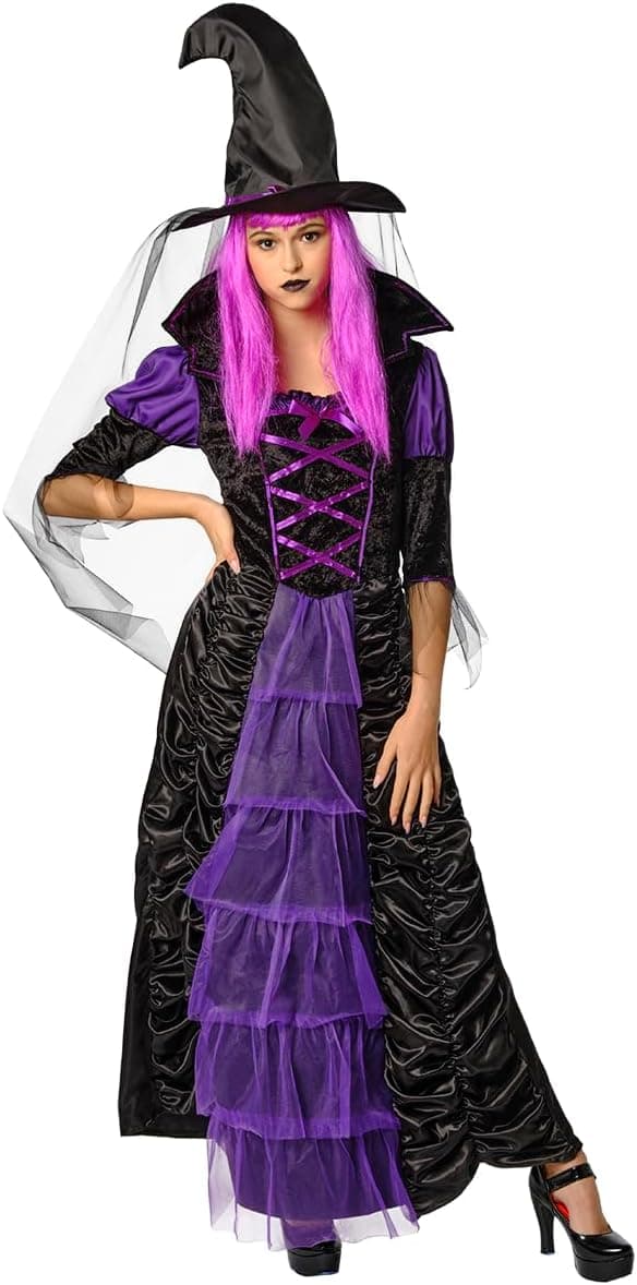 Rubies Disfraz Bruja Malvada para mujer, Vestido y sombrero, Oficial Halloween, Carnaval, Fiestas y Cospplay TALLA S (38-40)