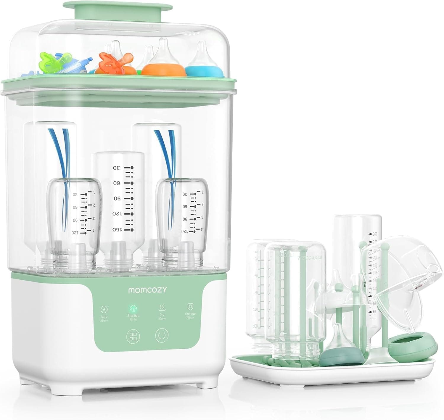 Momcozy Esterilizador y Secador Eléctrico para Biberones, Capacidad para 6 Biberones, Dispositivo 4 en 1 para Biberones, Accesorios y Extractores de Leche, con Soporte de Secado Incluido