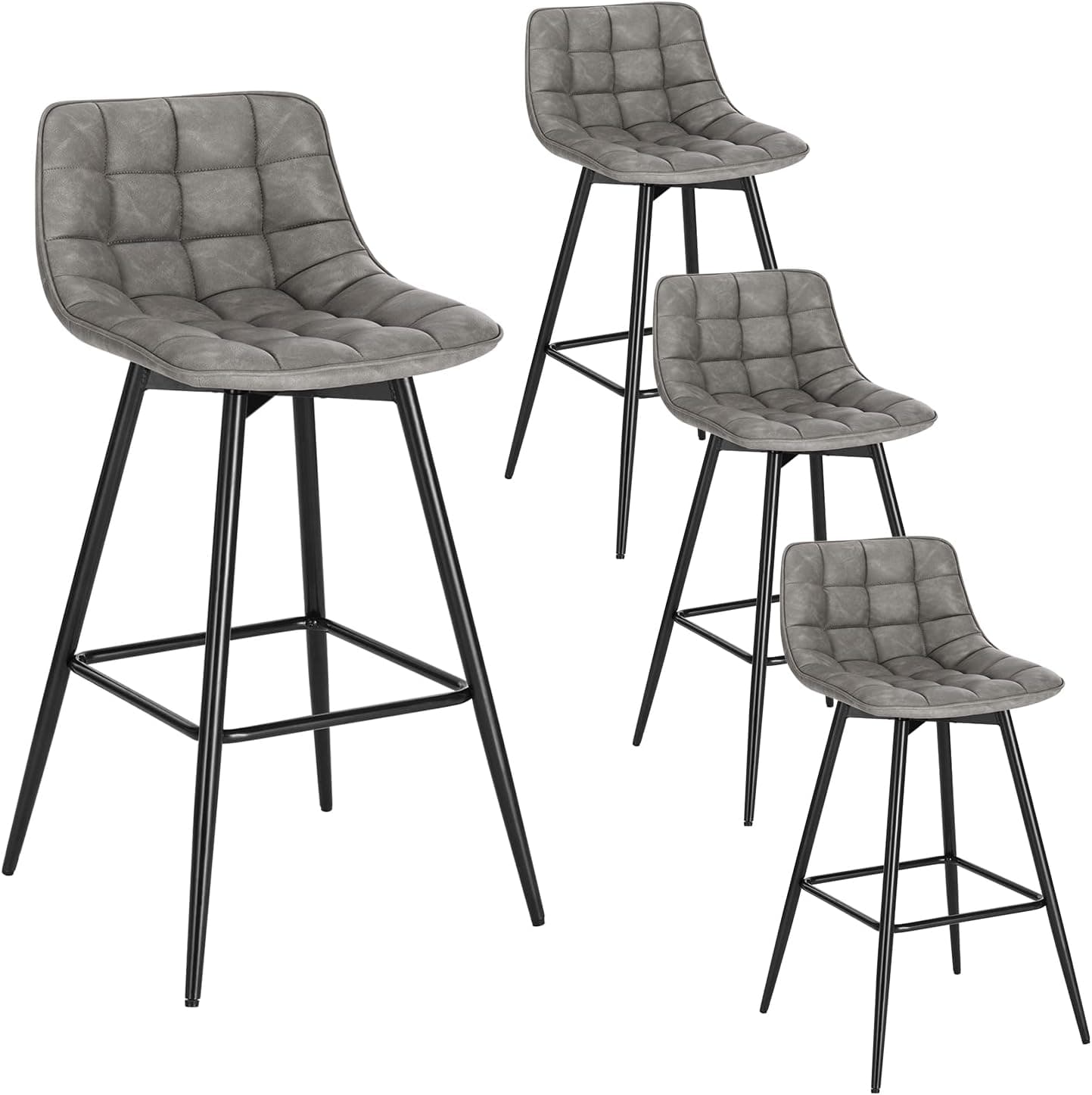 WOLTU 4X Taburete de Bar con Respaldo, Piel Sintética, Gris Oscuro