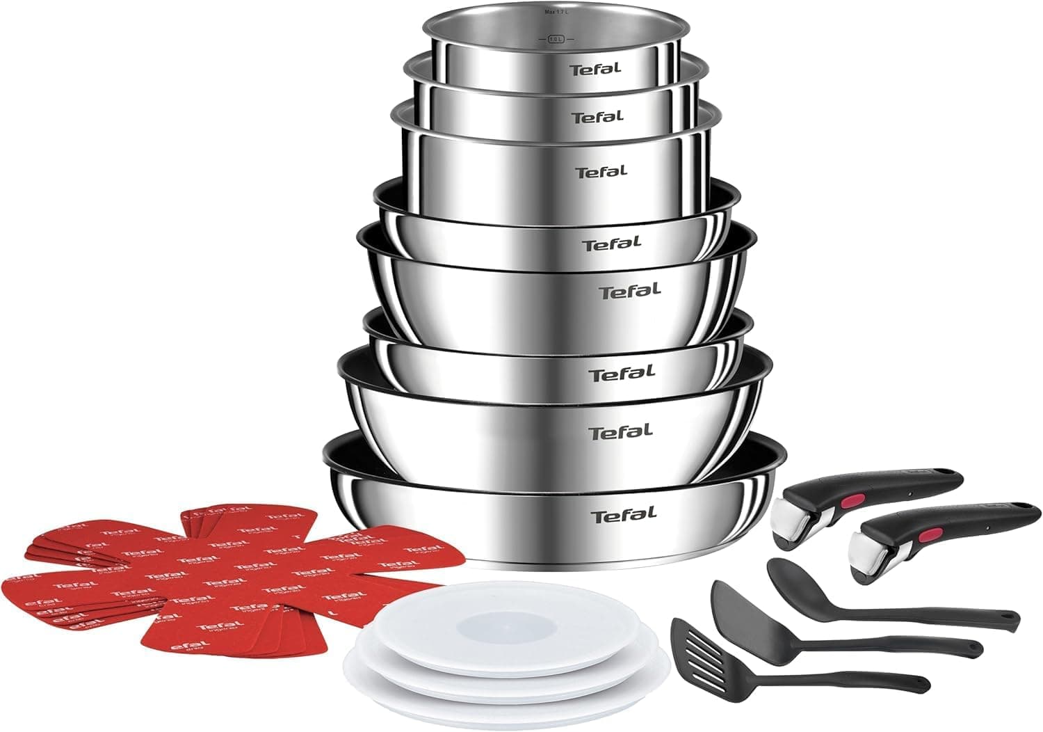 Tefal Ingenio Emotion - Juego de 8 Piezas + 12 Accesorios, Acero inoxidable