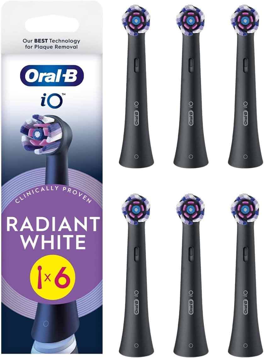 Oral-B iO Radiant White Cabezales de Recambio Originales, Negro, Pack de 6
