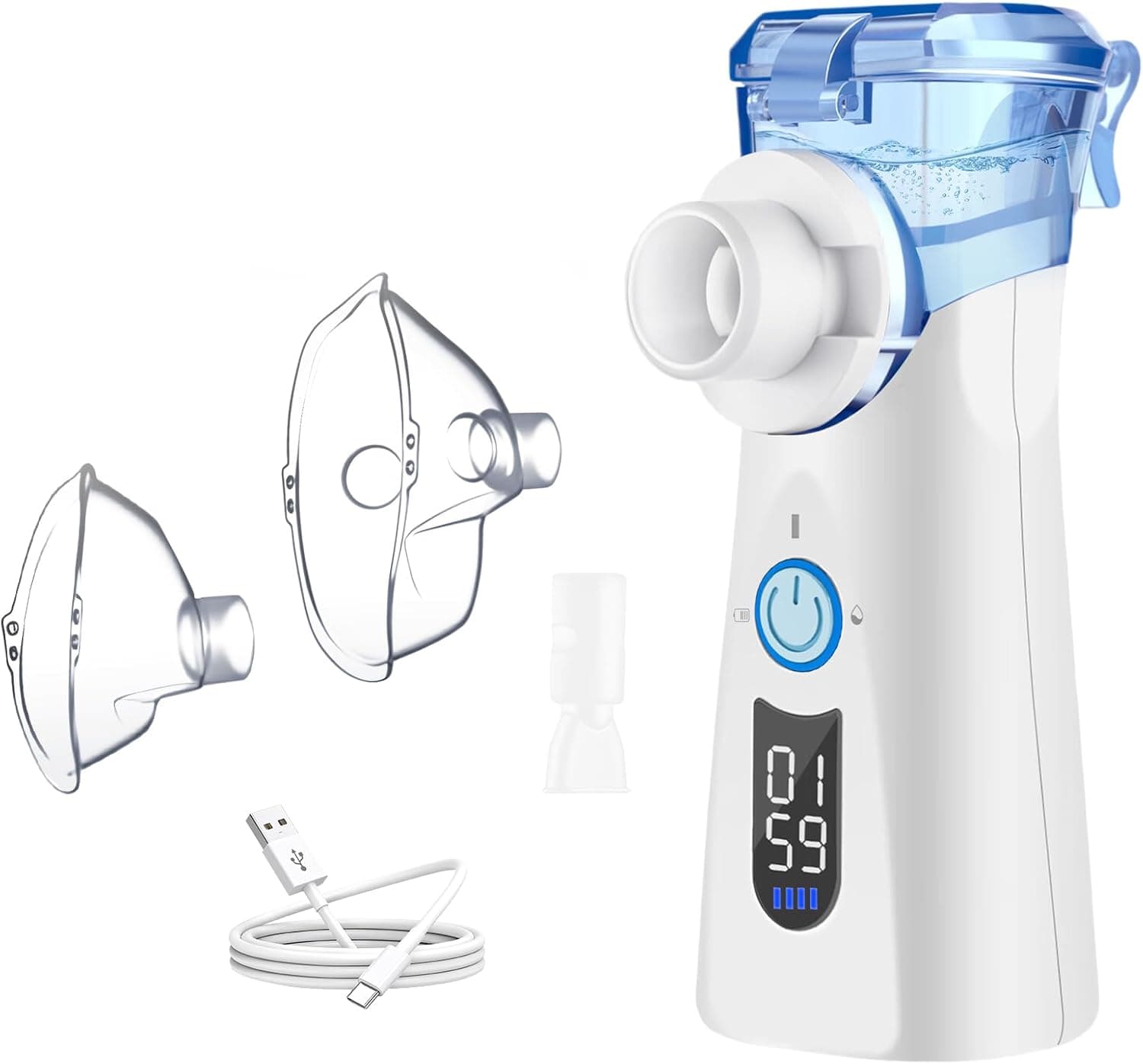 Nebulizador Portátil Recargable con Pantalla LED y 3 Modos Adultos Niños