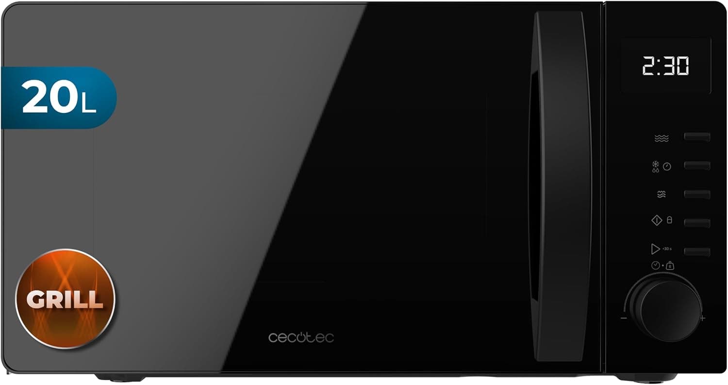Cecotec Microondas con Grill Proclean 5105 Black. 700W, 20L, Tecnología 3DWave, Grill, 5 Niveles Potencia, Temporizador 30 Min, Descongelación, Pantalla con Reloj, Gratinados Perfectos