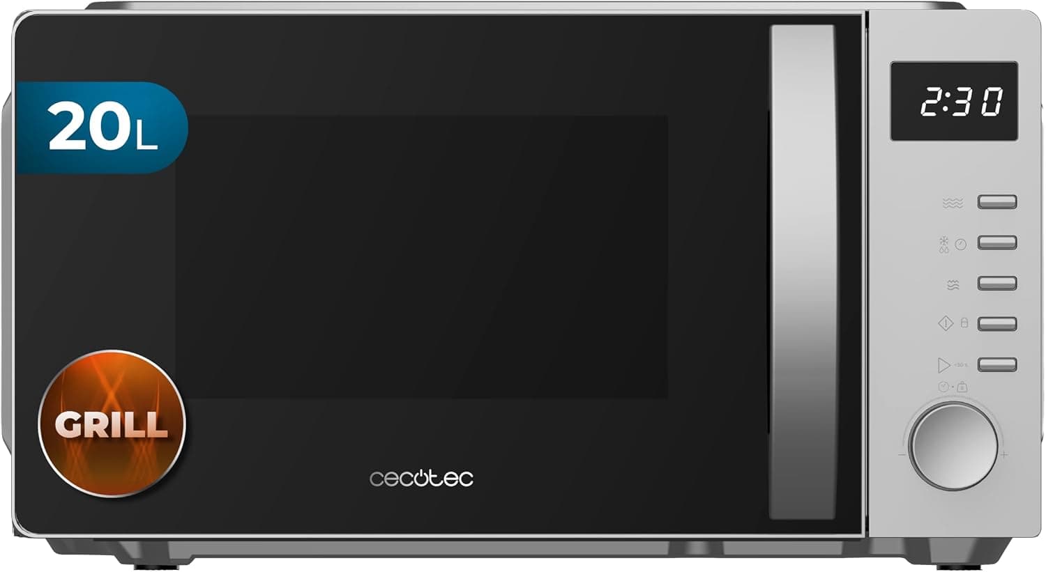 Cecotec Microondas con Grill Proclean 5105 Silver. 700W, 20L, Tecnología 3DWave, Grill, 5 Niveles Potencia, Temporizador 30 Min, Descongelación, Pantalla con Reloj, Gratinados Perfectos
