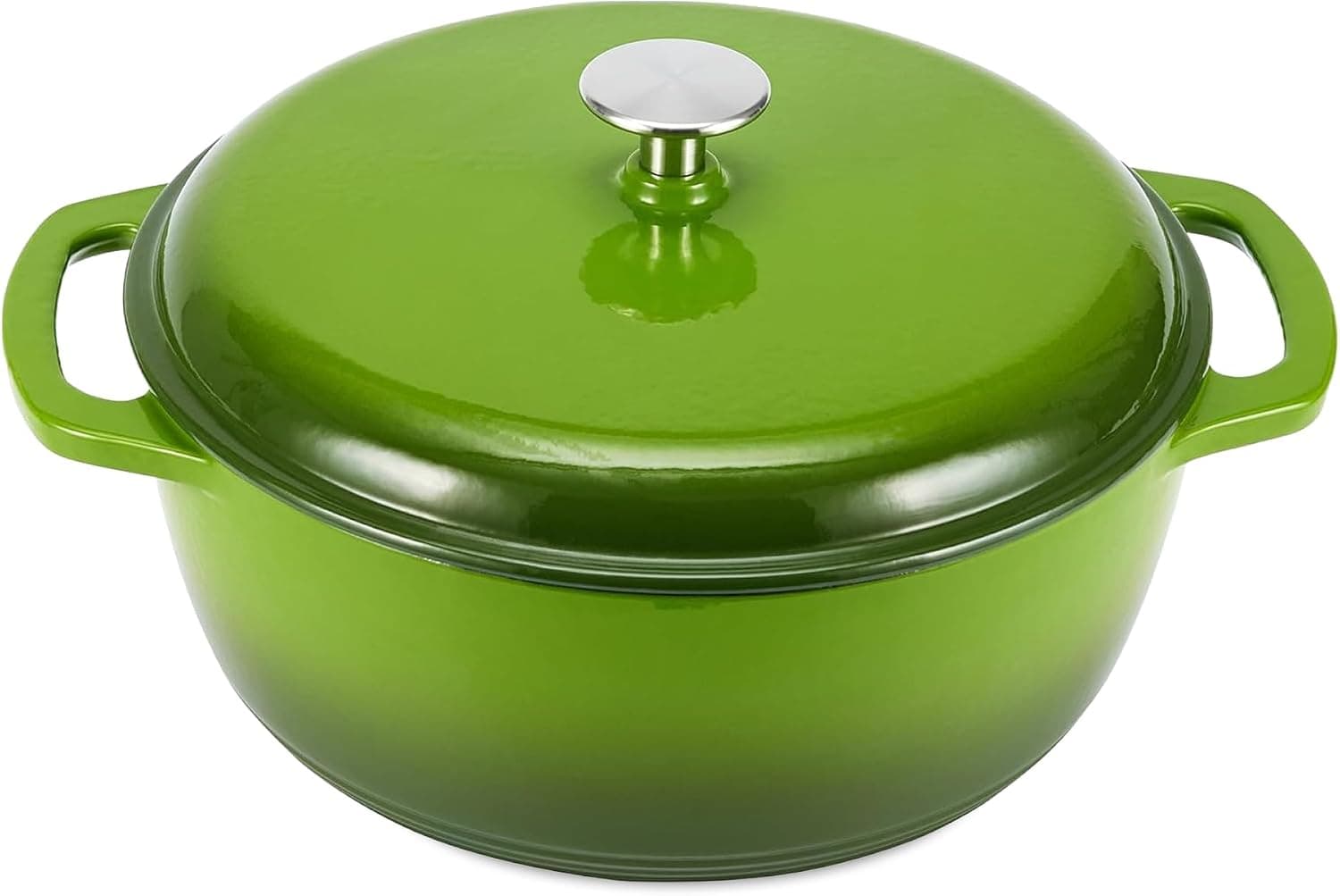 Amazon Basics Cazuela Redonda de Hierro Fundido Esmaltado con Tapa, 4,1 L, Verde