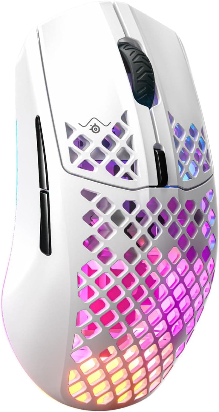 SteelSeries Aerox 3 Wireless Snow - Raton Inalambrico Gaming - Diseño ultraligero resistente al agua - RGB - Sensor óptico TrueMove Air 18K DPI
