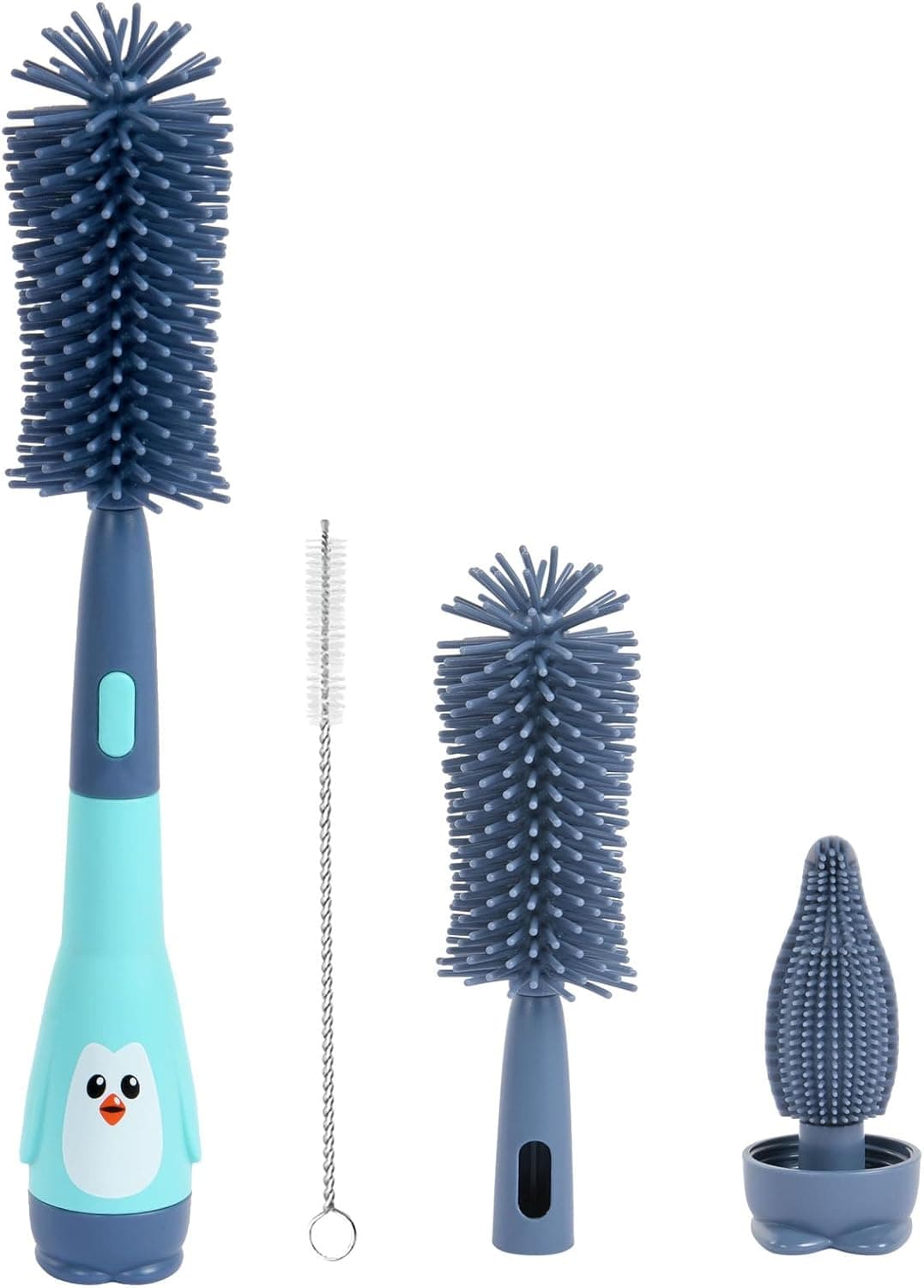 Vicloon Cepillo para Biberones, 3 en 1 Kit Cepillo de Silicona para Botella, Cepillo de Pezón Limpieza de Botellas para Bebés Kit para Botellas y Tetina(Azul)