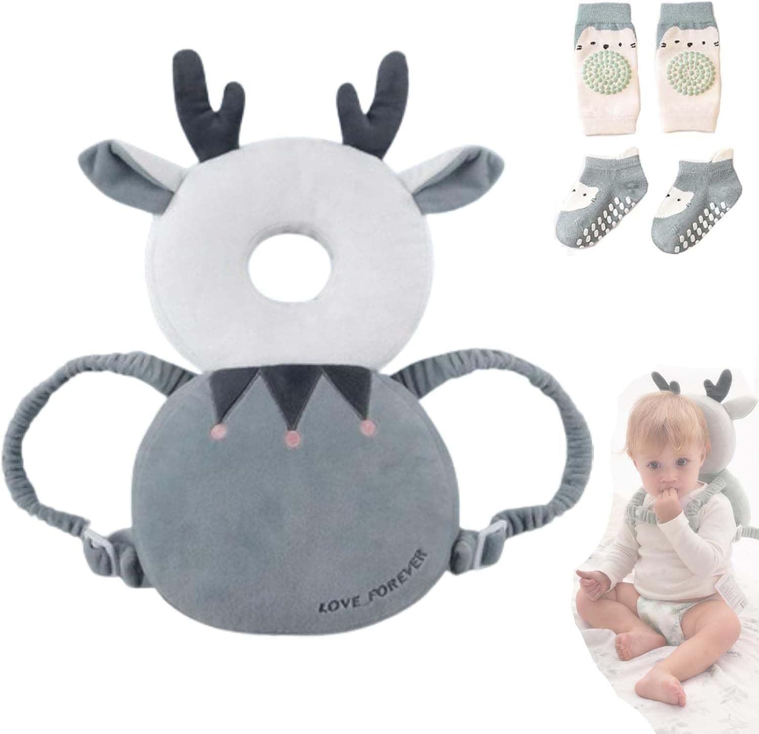 Soporte para la Cabeza del Bebé Ajustables Anti-Caídas Almohada Protección Bebé Protector de Cabeza Casco de Protección para Bebe(Ciervo)