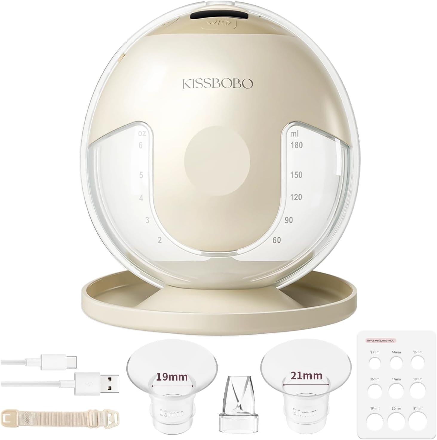 KISSBOBO K5 Sacaleches electricos,19 niveles 4 modos,280mmHg fuerte potencia de succión sacaleches manos libres,indoloro saca leche materna electrico(Beige 1 Pieza)