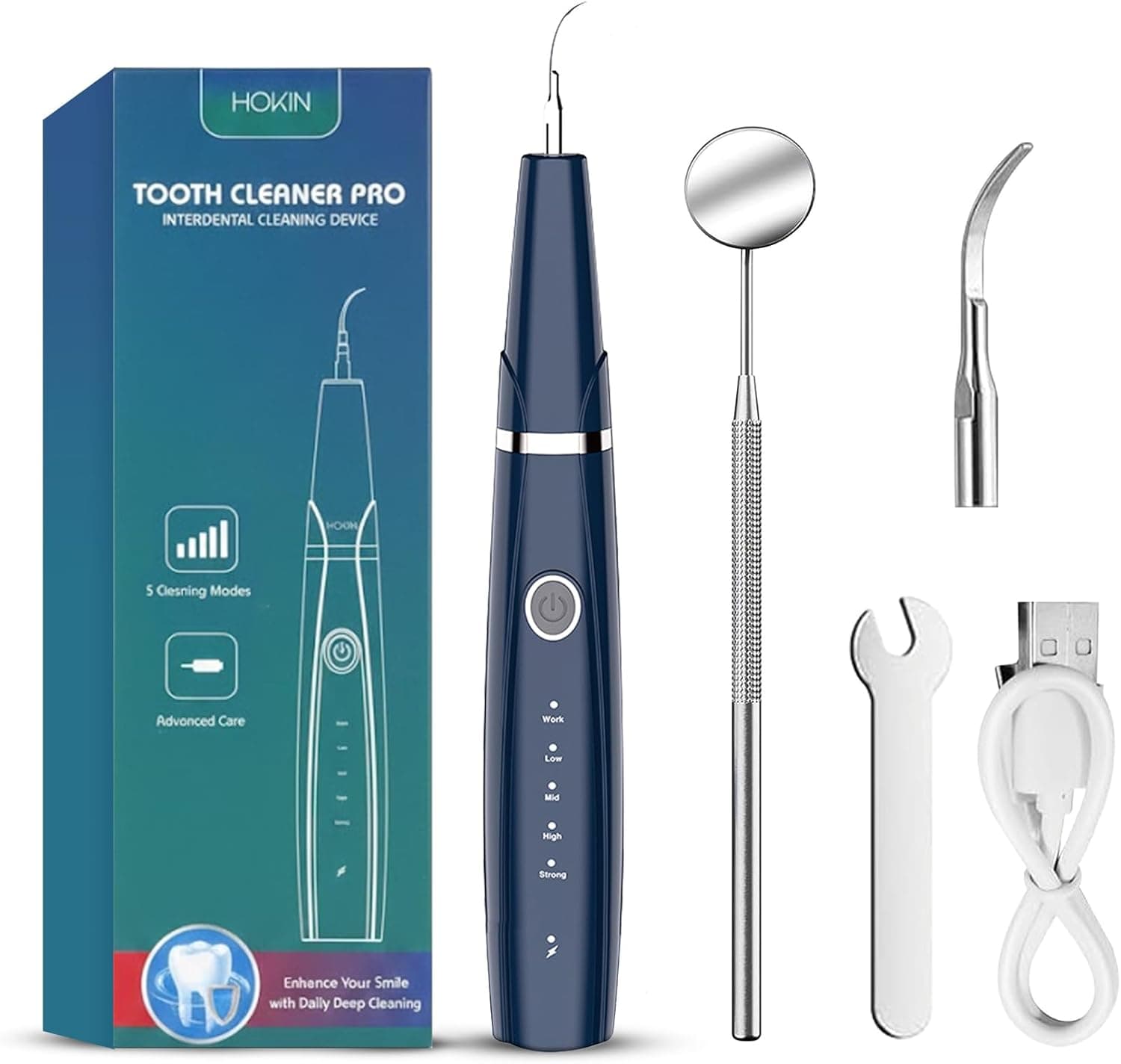 HOKIN Limpieza Dental 5 Piezas de Acero Inoxidable Blanqueamiento Dental Para Hombres, Mujeres, Niños y Mascota (Azul)