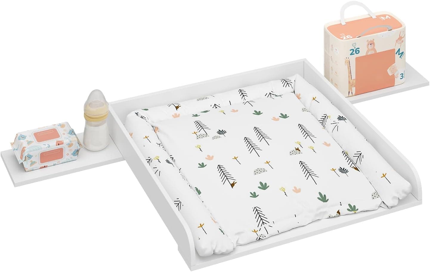 WOLTU Cambiador Accesorio para Cómoda, Tablero Cambiador de Pañales con Borde Protectora, MDF Blanco, 160x80x10 cm (Zona para Bebé 80x80 cm)